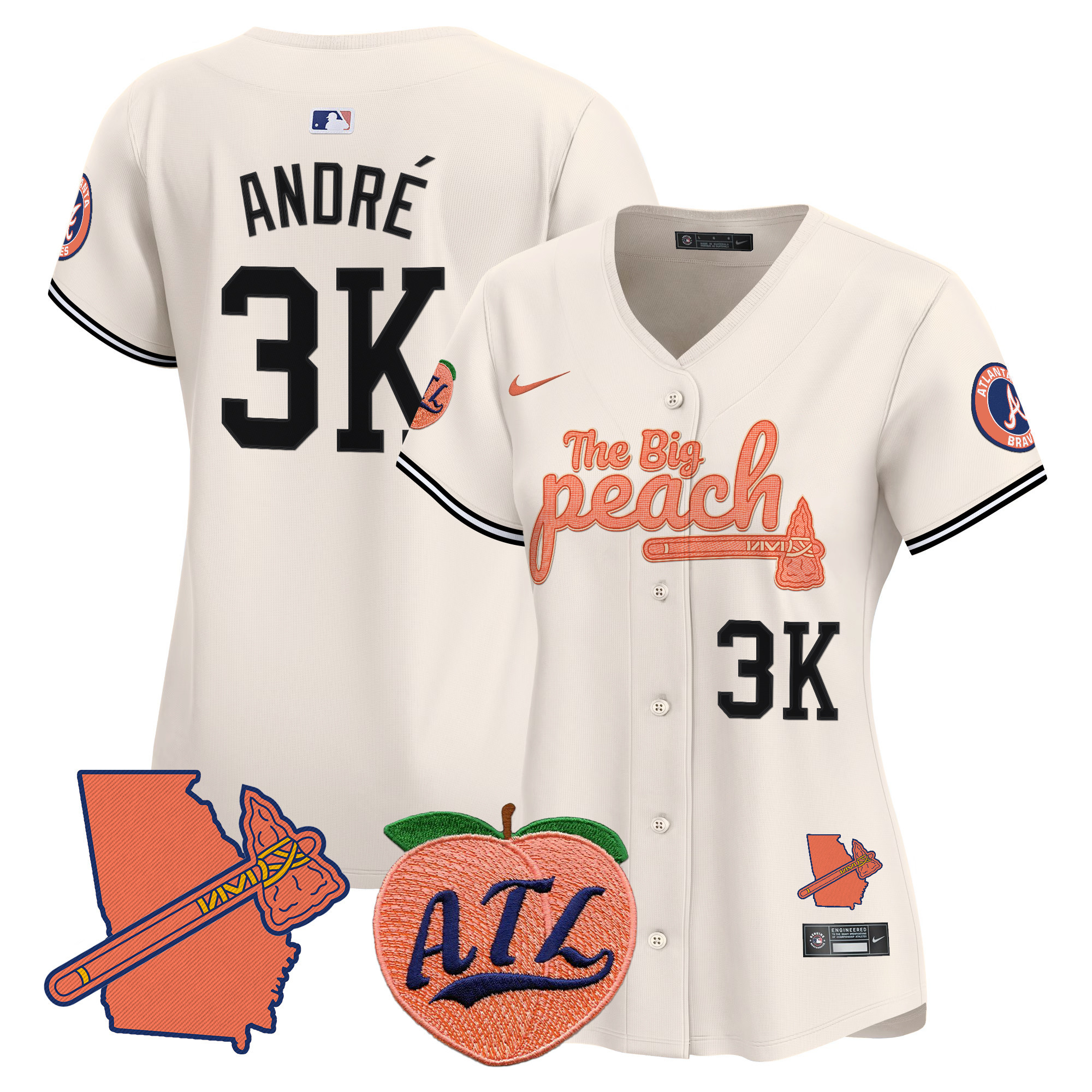 Women's AndrÈ Atlanta Braves The Big Peach Vapor Premier Limited Cream Jersey V2 - All Stitched