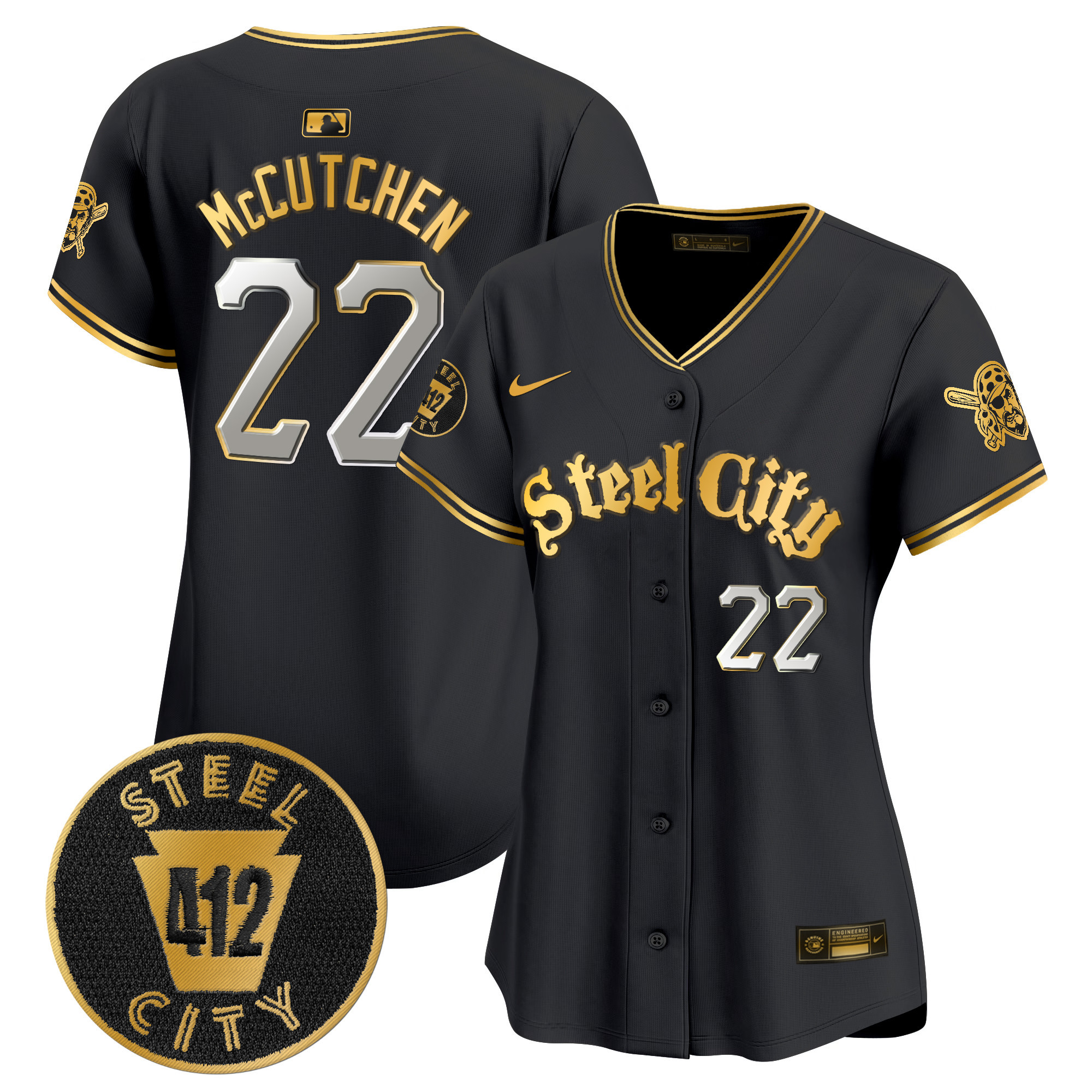 Women's Andrew McCutchen Pittsburgh Pirates 412 Patch Vapor Premier Limited Black Gold Jersey V5 - All Stitched