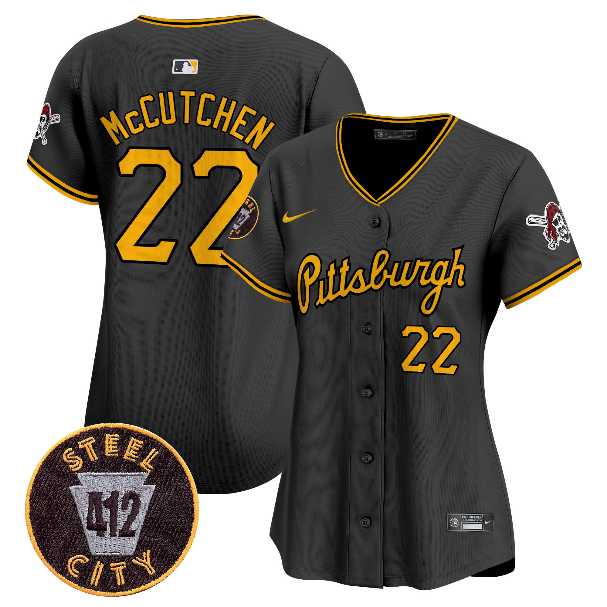 Women's Andrew McCutchen Pittsburgh Pirates 412 Patch Vapor Premier Limited Black Jersey V4 - All Stitched