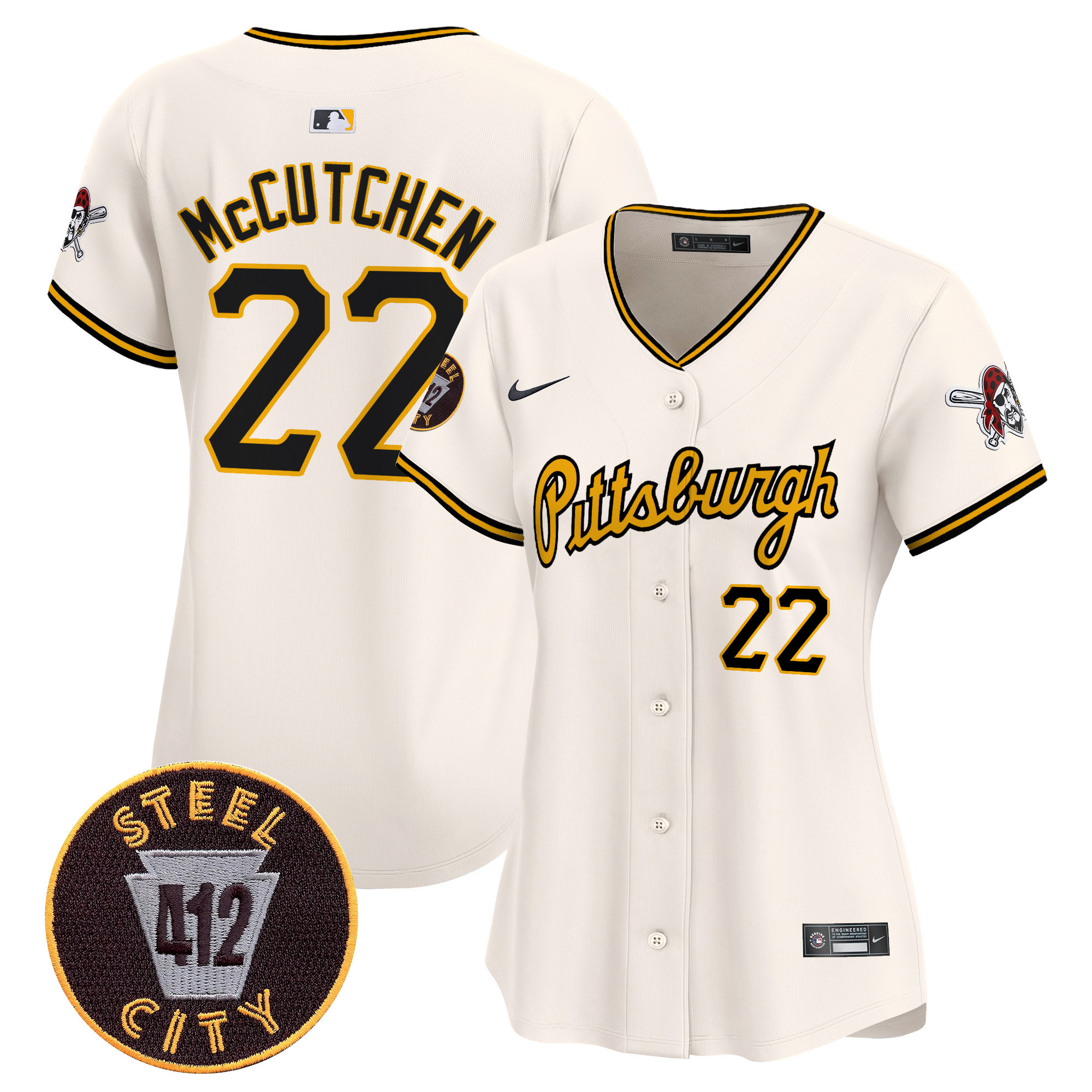 Women's Andrew McCutchen Pittsburgh Pirates 412 Patch Vapor Premier Limited Cream Jersey V4 - All Stitched