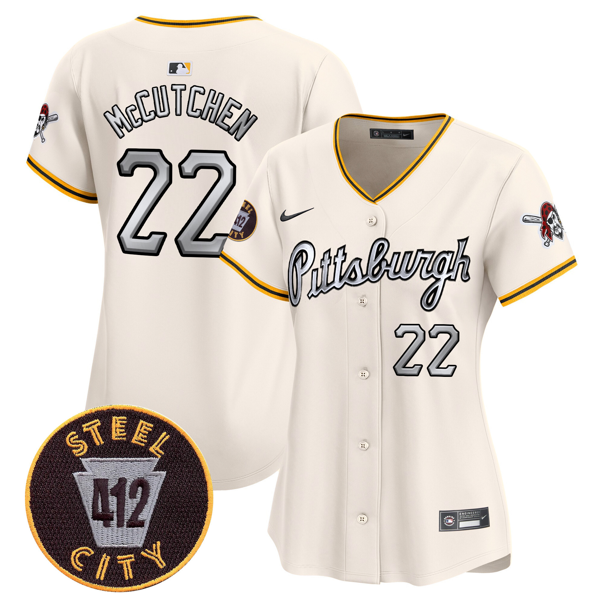 Women's Andrew McCutchen Pittsburgh Pirates 412 Patch Vapor Premier Limited Cream Jersey V7 - All Stitched