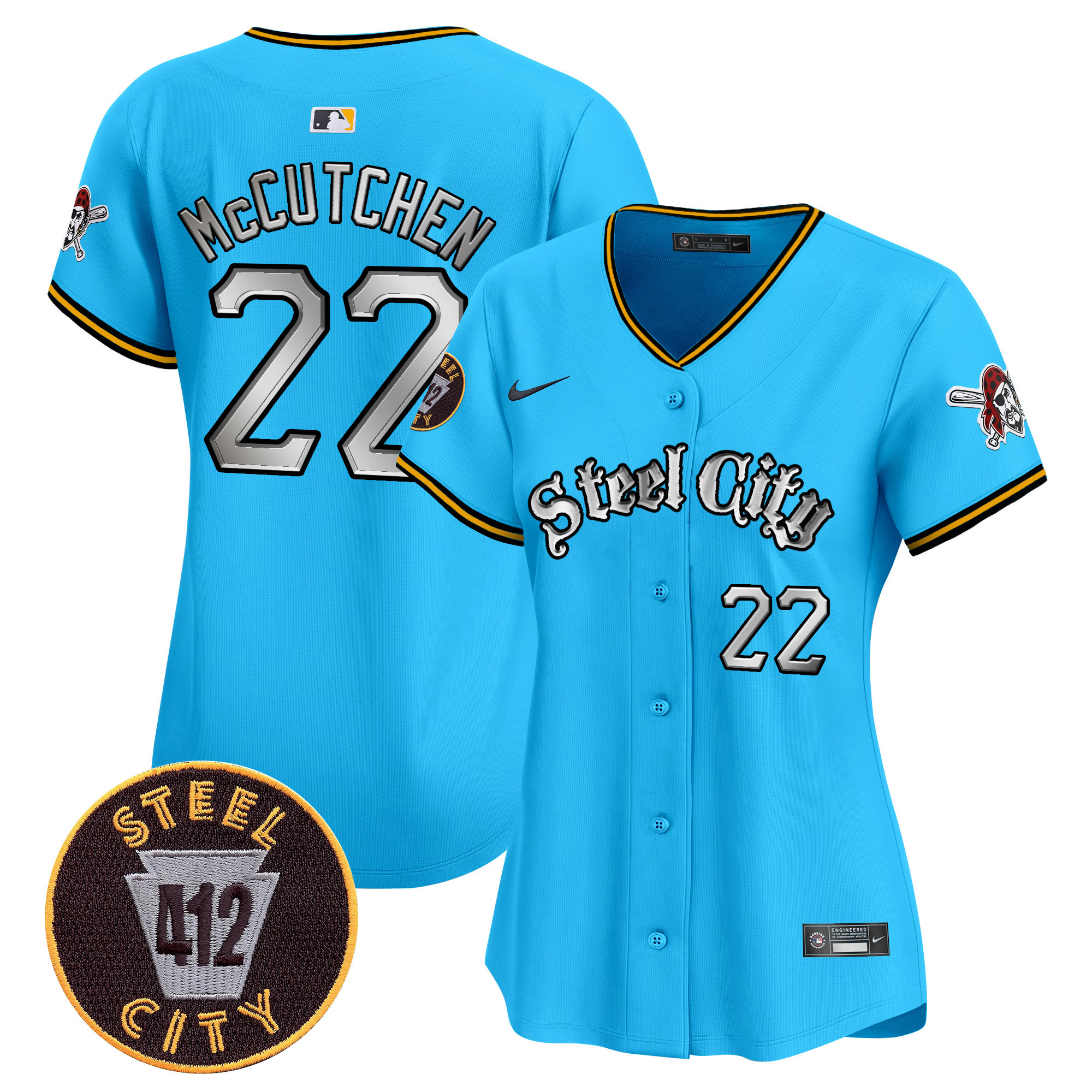Women's Andrew McCutchen Pittsburgh Pirates 412 Patch Vapor Premier Limited Light Blue Jersey V2 - All Stitched