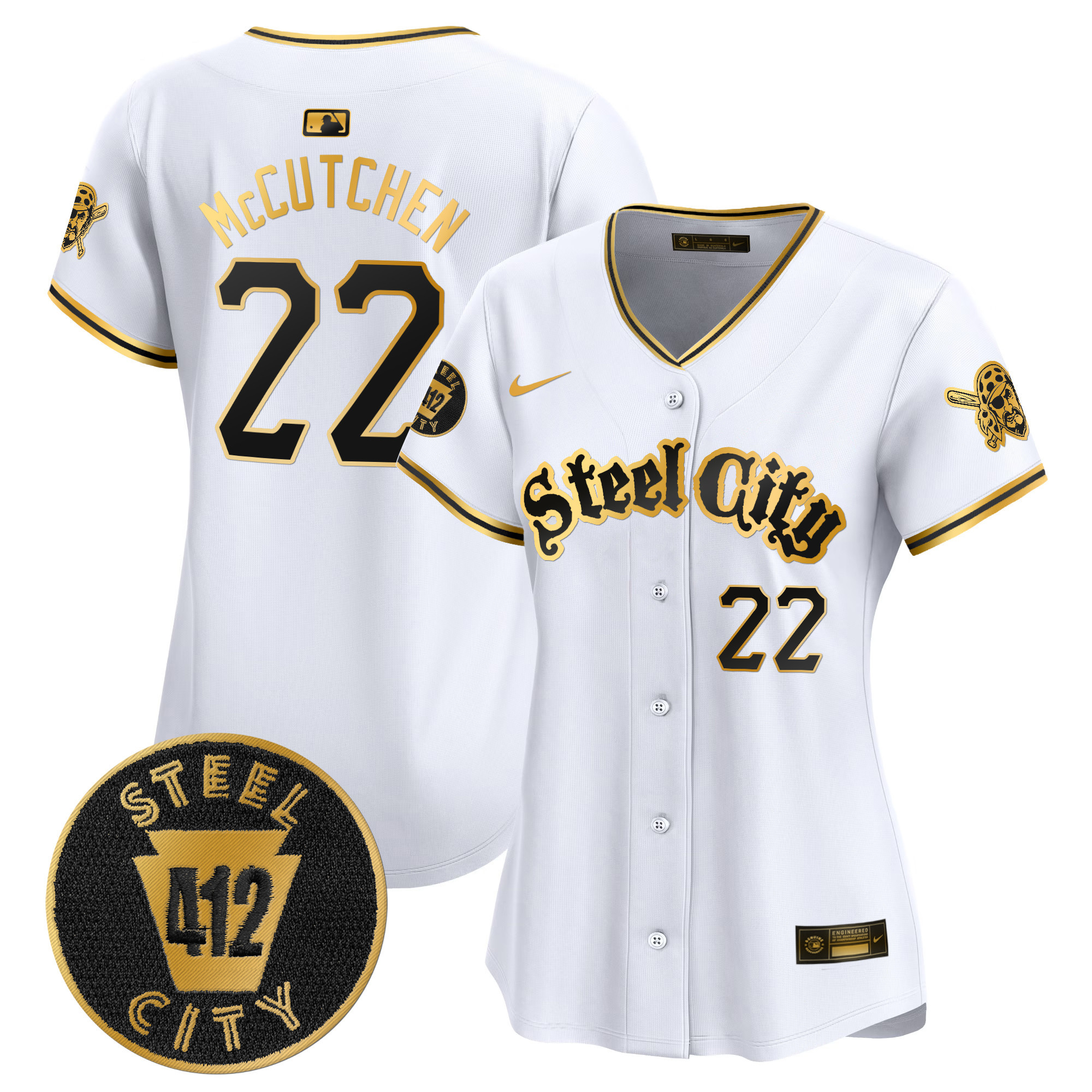 Women's Andrew McCutchen Pittsburgh Pirates 412 Patch Vapor Premier Limited White Gold Jersey V5 - All Stitched