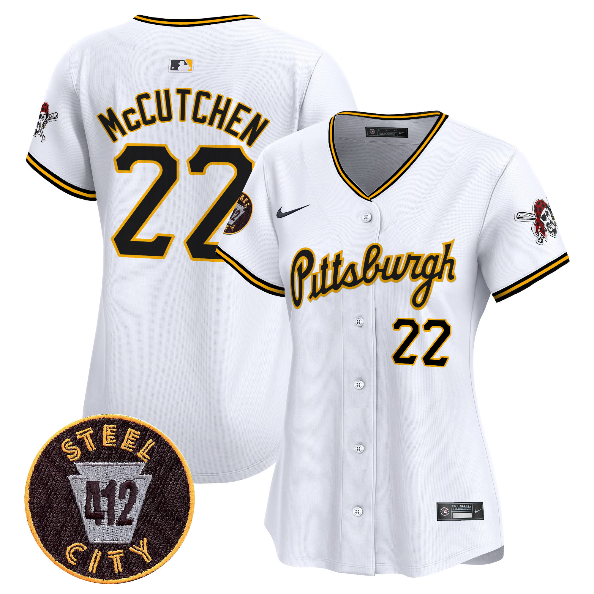 Women's Andrew McCutchen Pittsburgh Pirates 412 Patch Vapor Premier Limited White Jersey V4 - All Stitched - Image 1