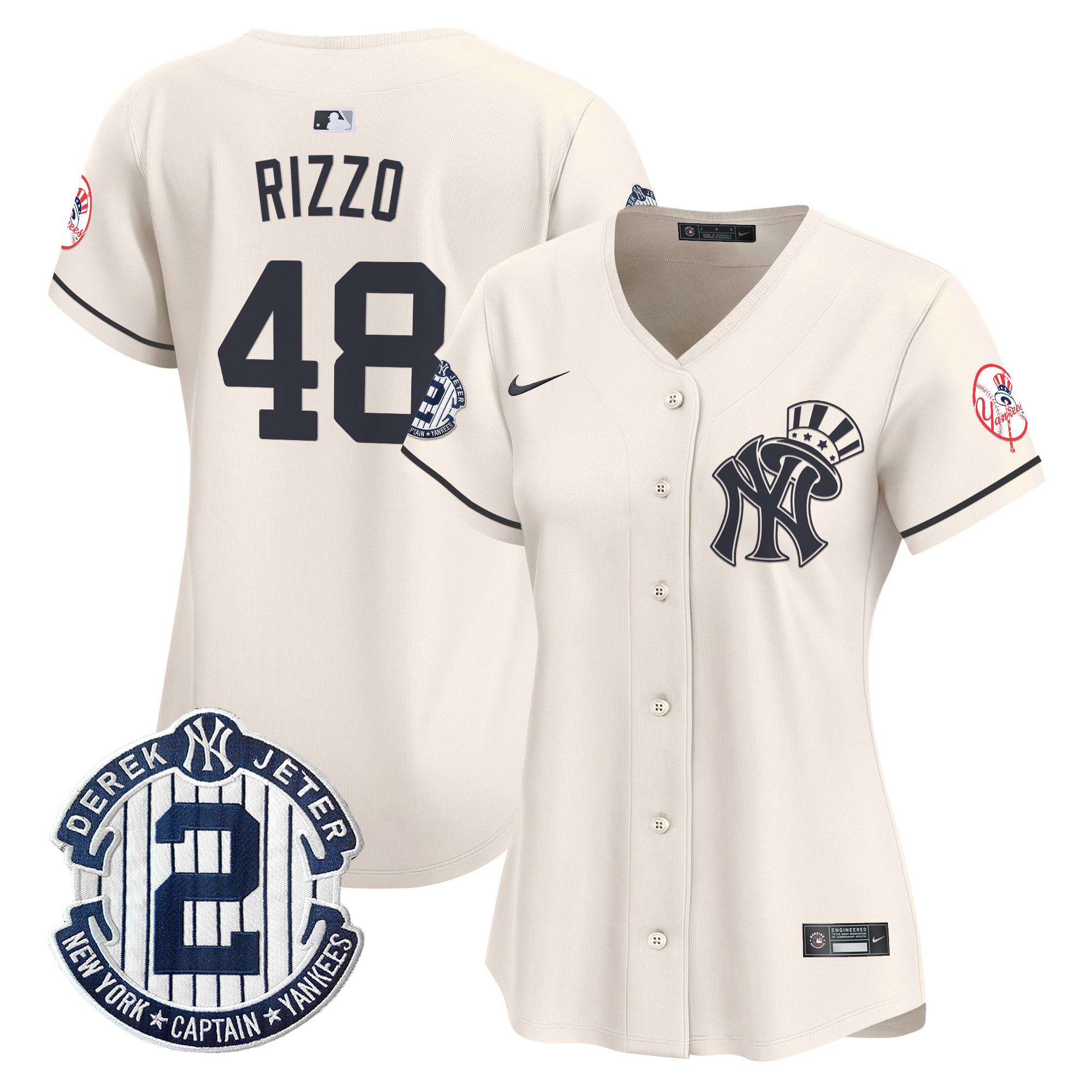Women's Anthony Rizzo New York Yankees Derek Jeter Patch Vapor Premier Limited Cream Jersey V2 - All Stitched
