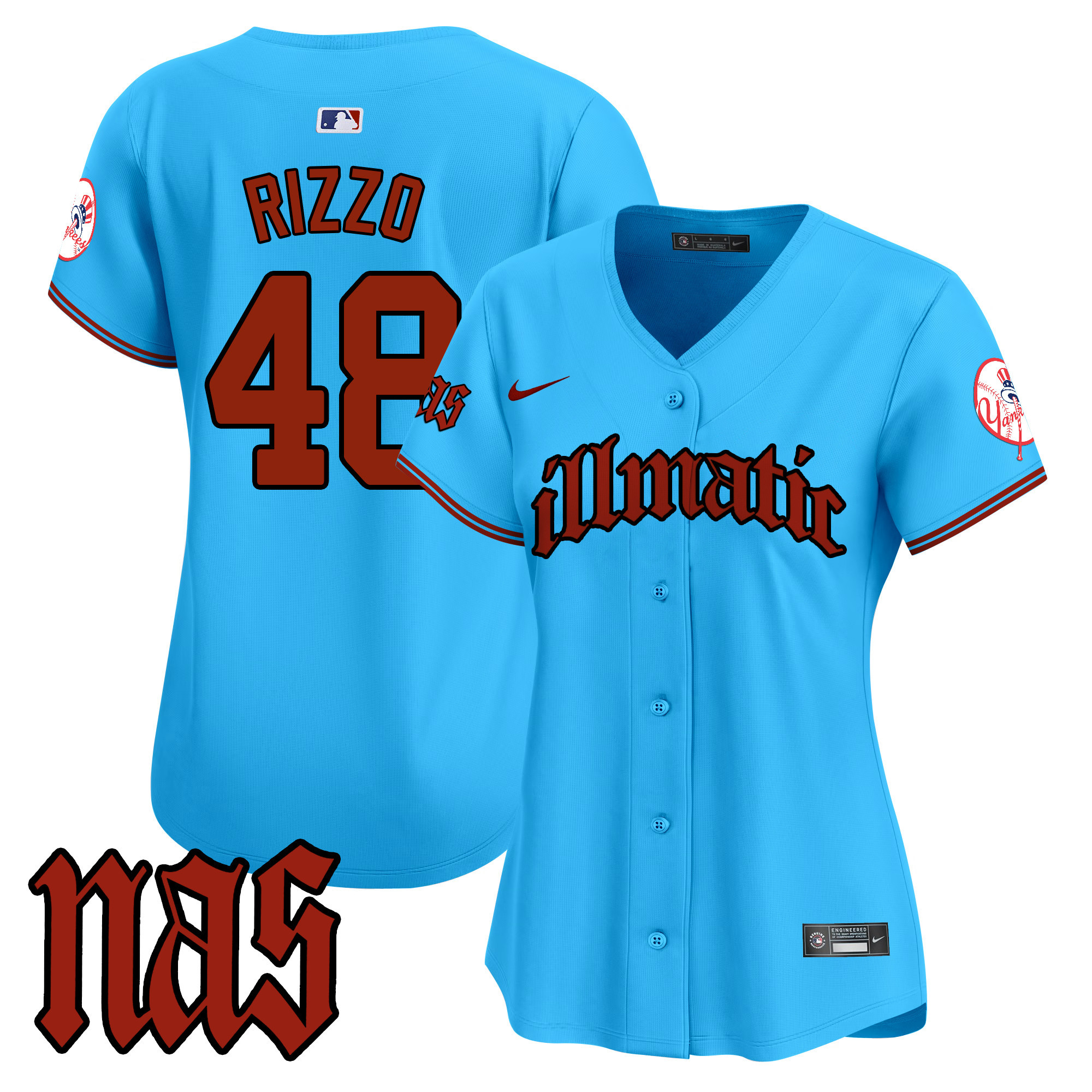 Women's Anthony Rizzo New York Yankees Nas Illmatic Vapor Premier Limited Light Blue Jersey - All Stitched