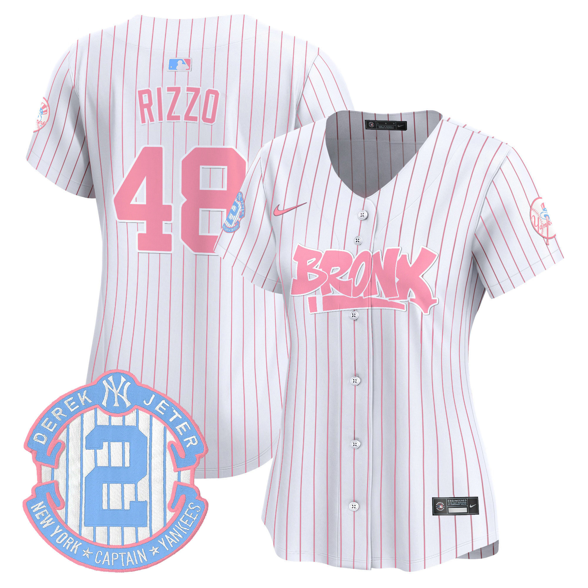 Women's Anthony Rizzo New York Yankees The Bronx Graffiti Bubblegum Pink Vapor Premier Limited Pinstripe Jersey - All Stitched