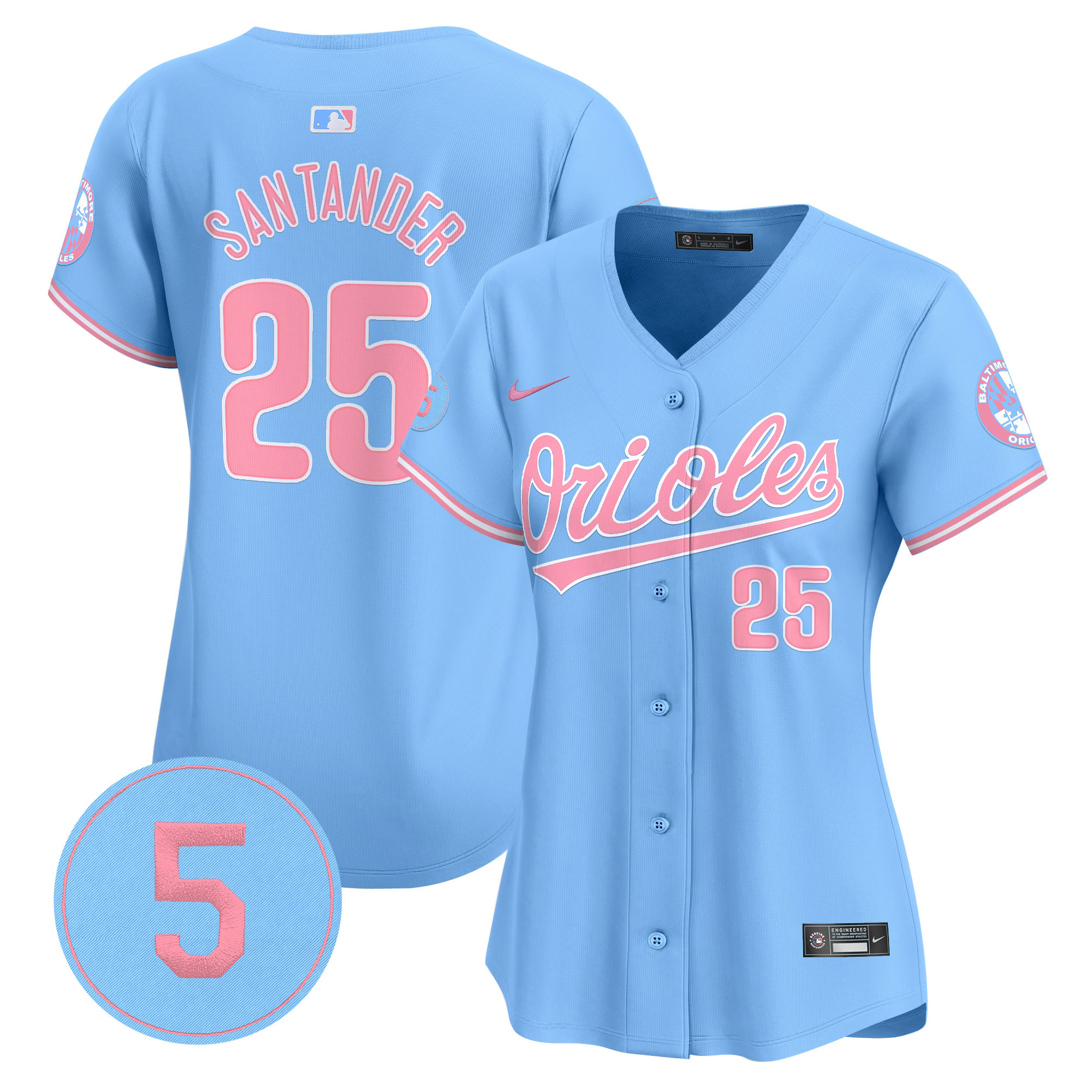 Women's Anthony Santander Baltimore Orioles Bubblegum Pink Robinson Patch Vapor Premier Limited Light Blue Jersey - All Stitched