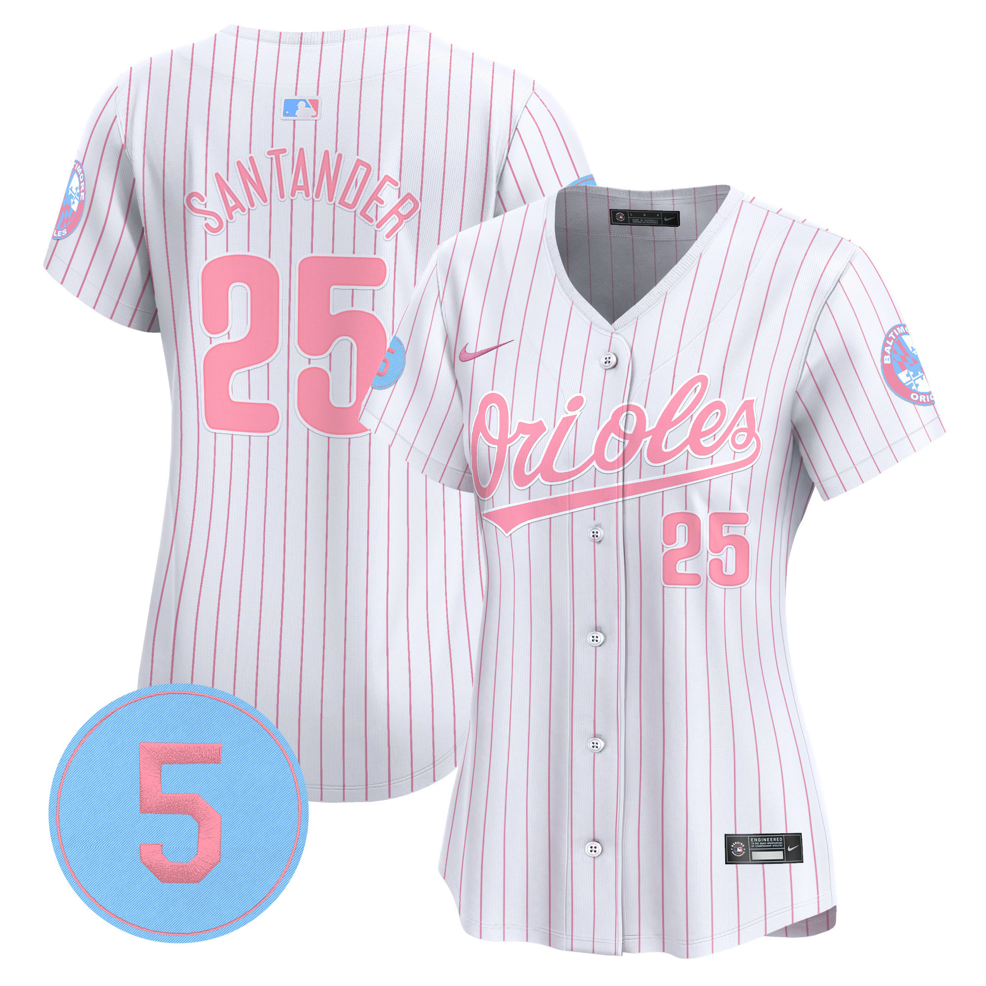 Women's Anthony Santander Baltimore Orioles Bubblegum Pink Robinson Patch Vapor Premier Limited Pinstripe Jersey - All Stitched