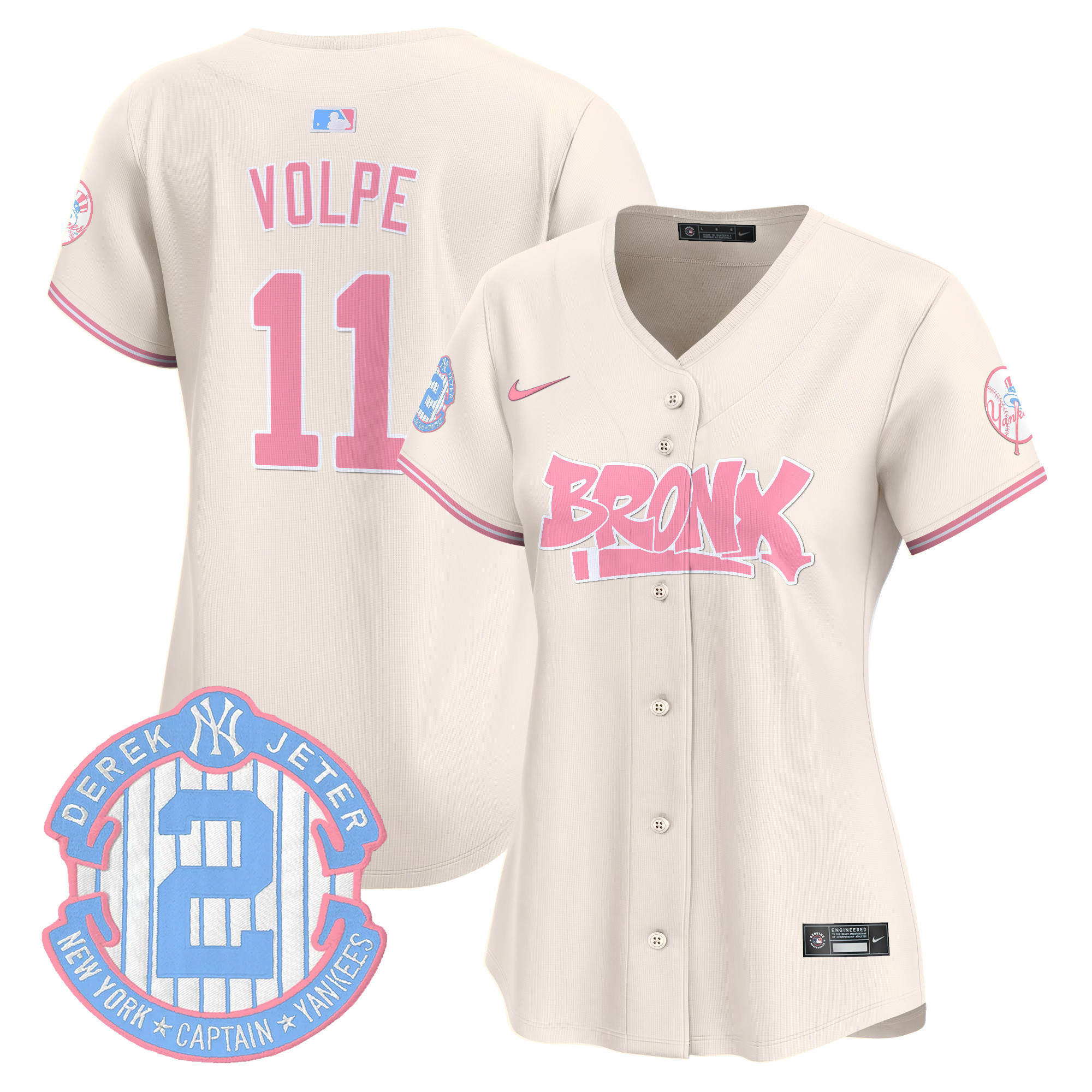Women's Anthony Volpe New York Yankees The Bronx Graffiti Bubblegum Pink Vapor Premier Limited Cream Jersey - All Stitched