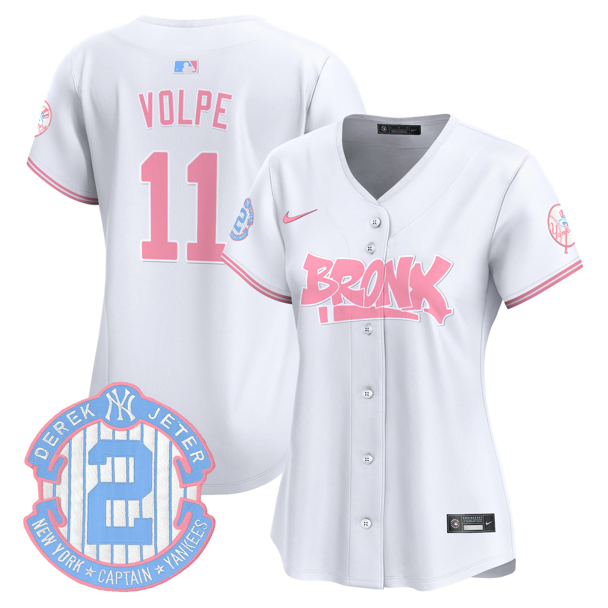 Women's Anthony Volpe New York Yankees The Bronx Graffiti Bubblegum Pink Vapor Premier Limited White Jersey - All Stitched