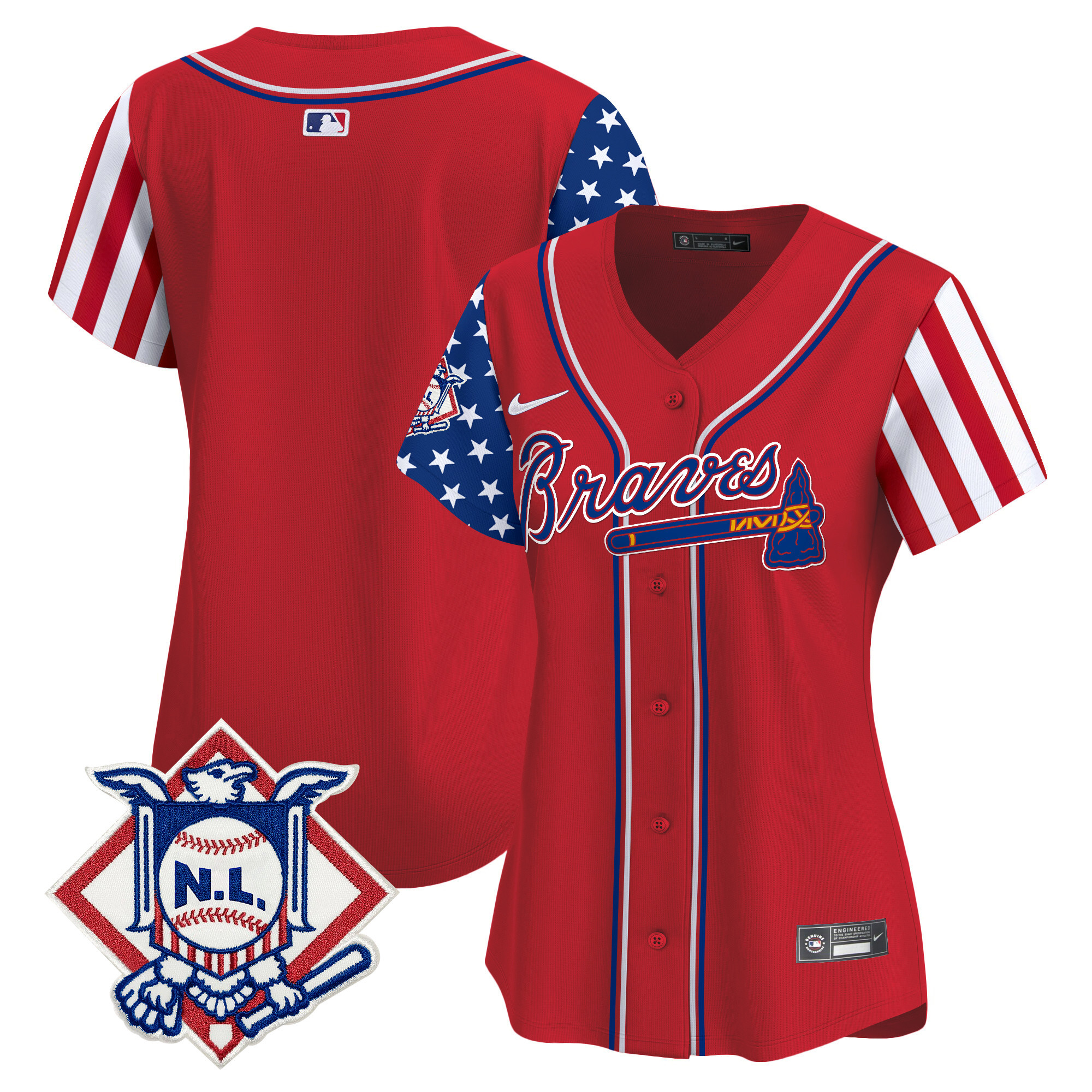 Women's Atlanta Braves 2024 Fourth of July Vapor Premier Limited Red Jersey V2 - All Stitched