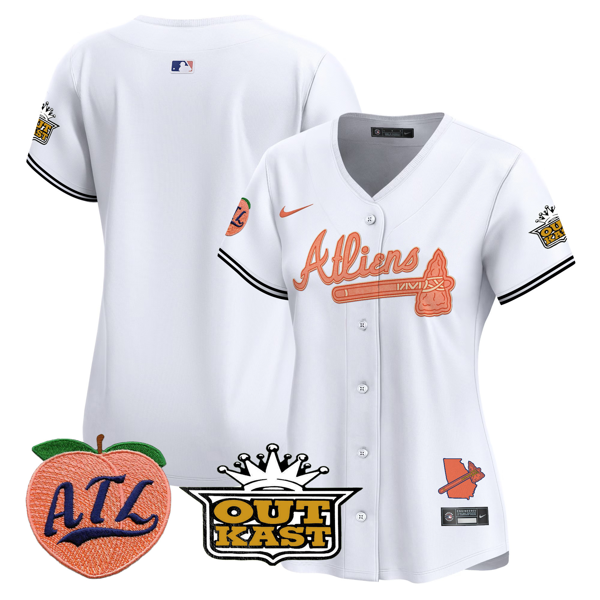 Women's Atlanta Braves Atliens & Peach Vapor Premier Limited White Jersey - All Stitched