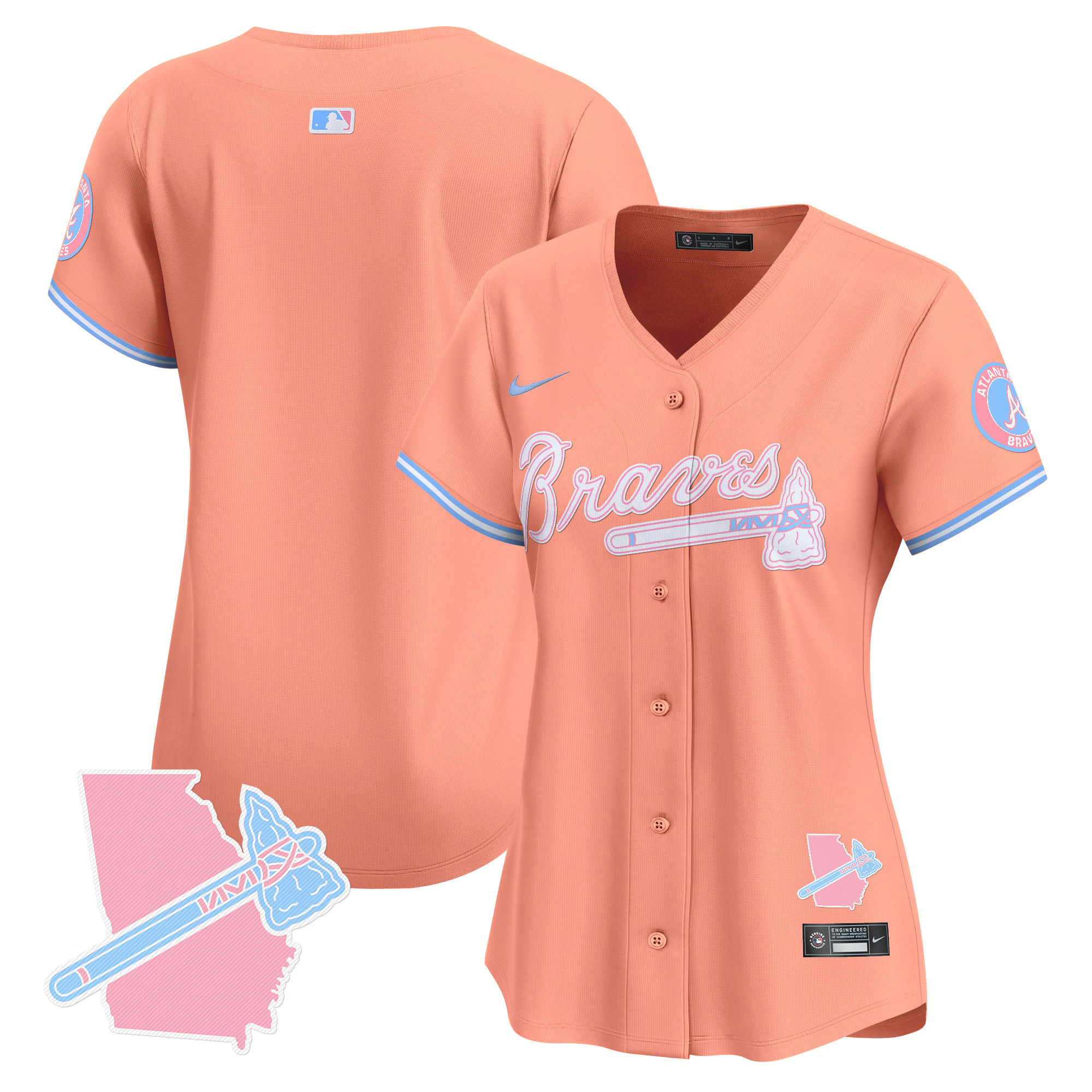 Women's Atlanta Braves Bubblegum Pink Vapor Premier Limited Peach Jersey - All Stitched