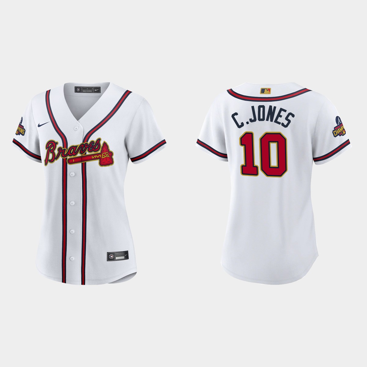 Women's Atlanta Braves Chipper Jones 2022 Gold Program White Jersey