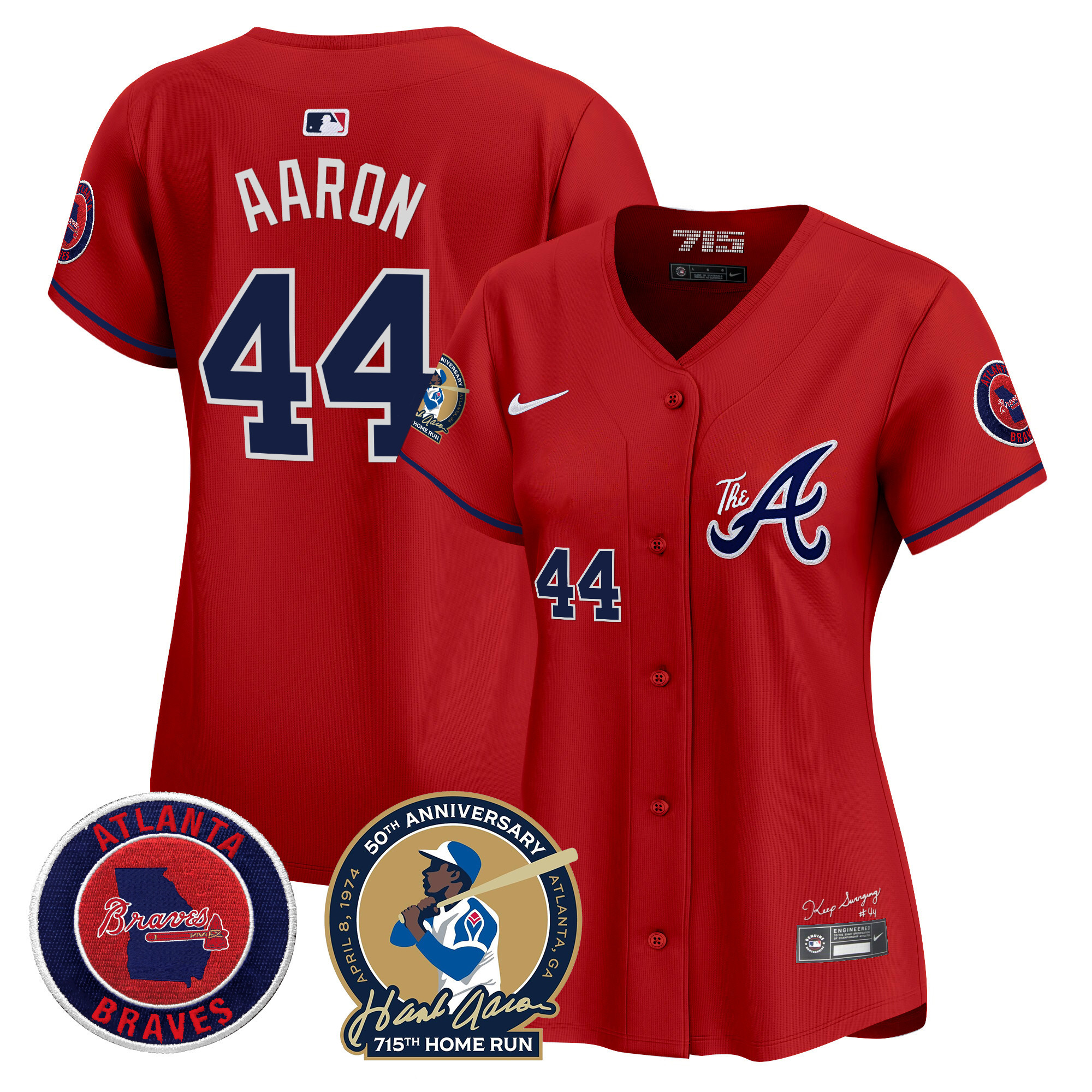 Women's Atlanta Braves Hank Aaron 715th Home Run Patch Vapor Premier Limited V2 Red Jersey - All Stitched