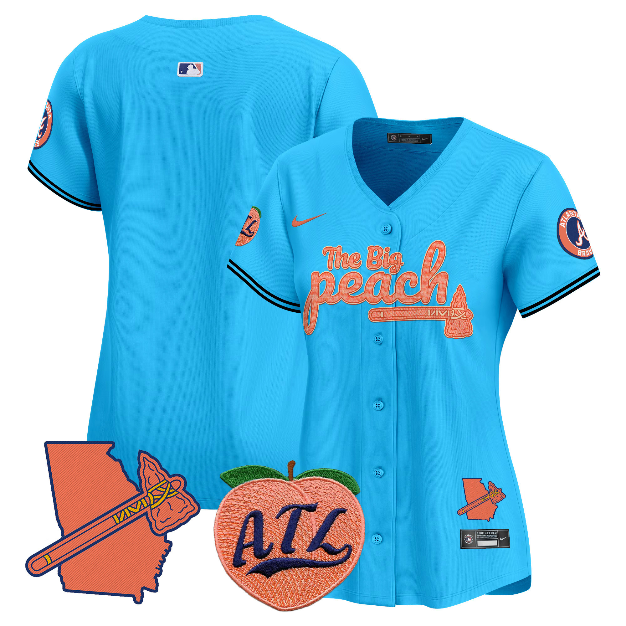 Women's Atlanta Braves The Big Peach Vapor Premier Limited Light Blue Jersey V2 - All Stitched