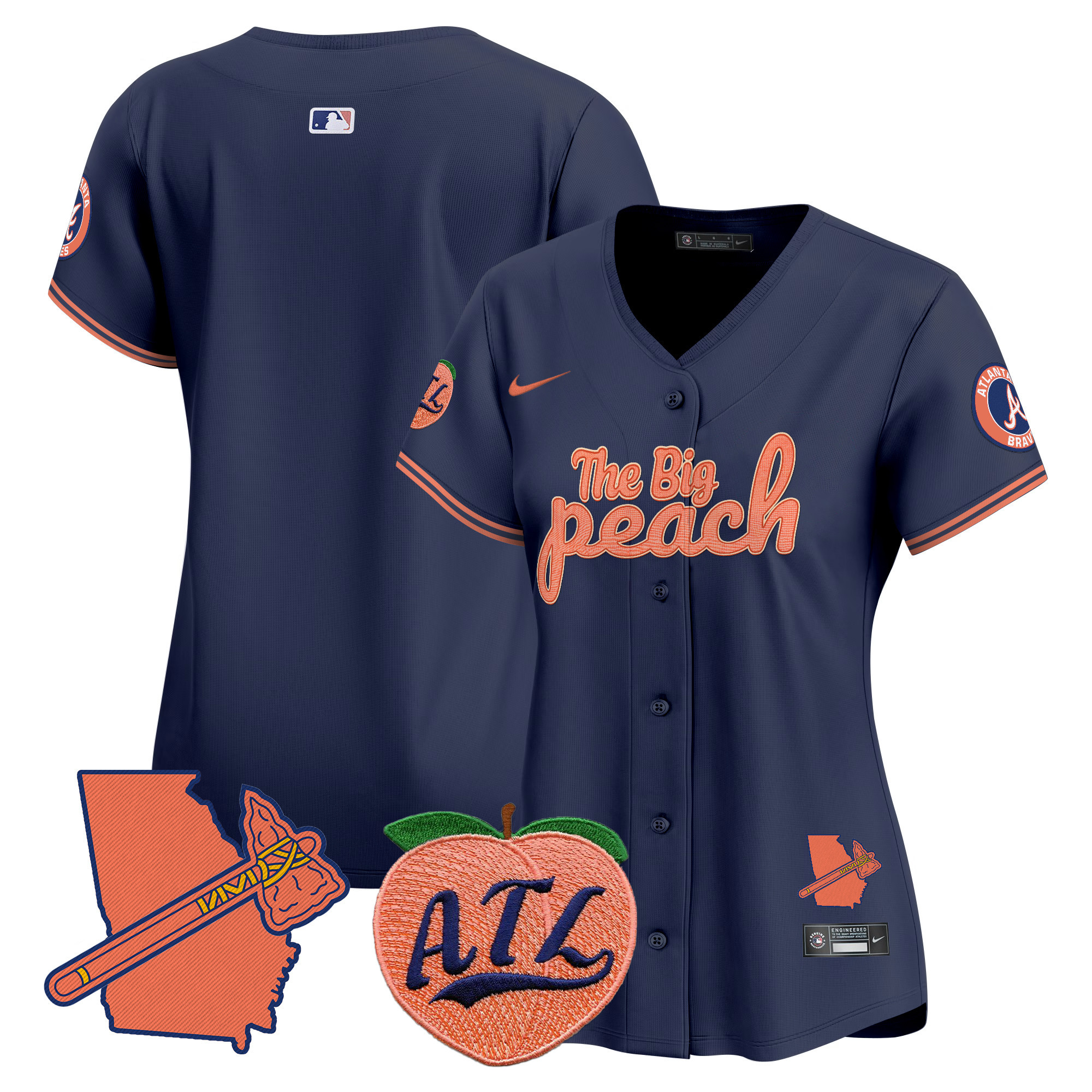 Women's Atlanta Braves The Big Peach Vapor Premier Limited Navy Jersey - All Stitched
