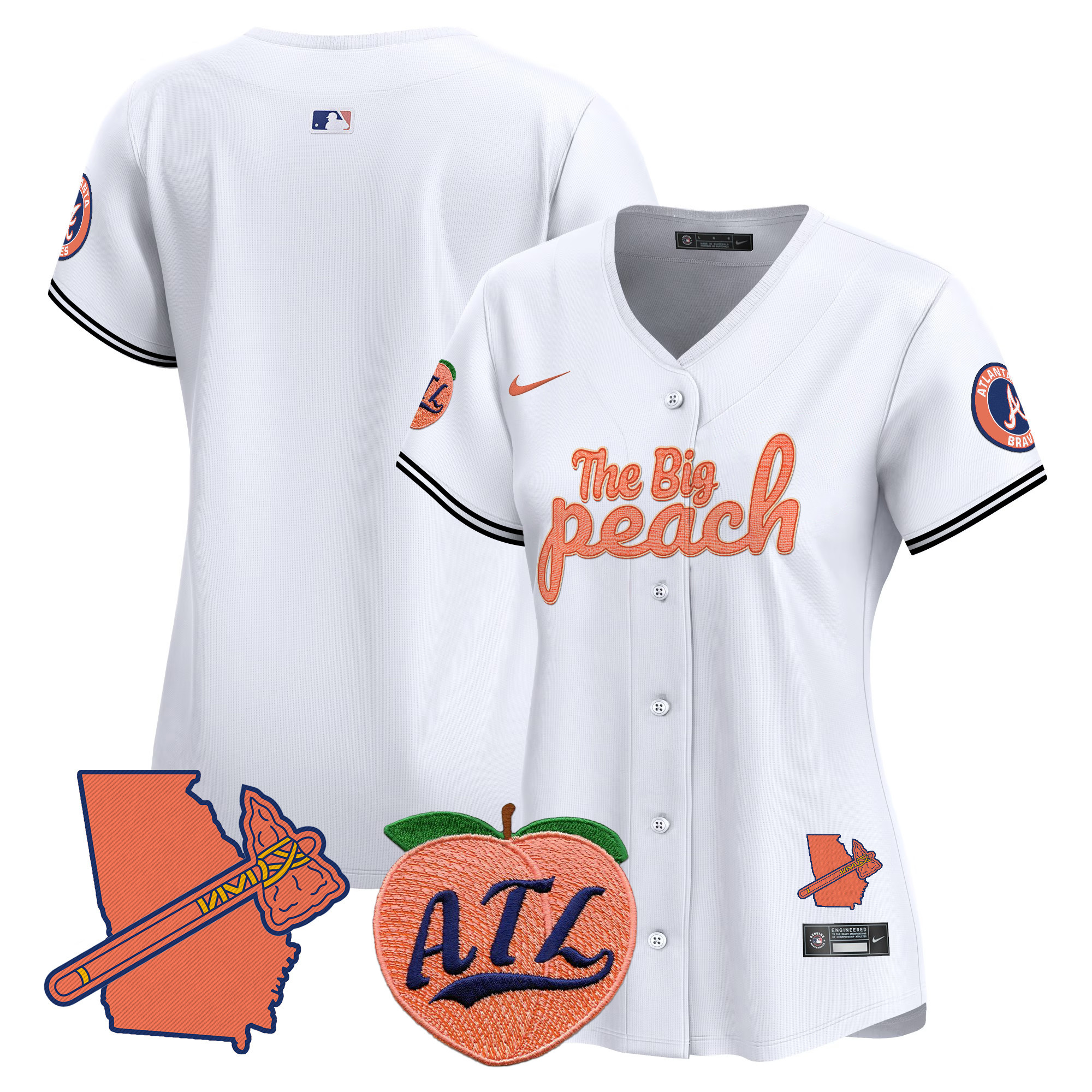 Women's Atlanta Braves The Big Peach Vapor Premier Limited White Jersey - All Stitched