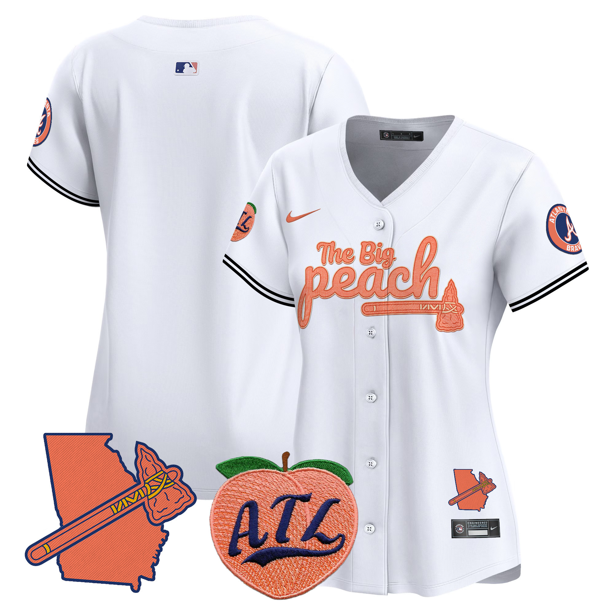 Women's Atlanta Braves The Big Peach Vapor Premier Limited White Jersey V2 - All Stitched