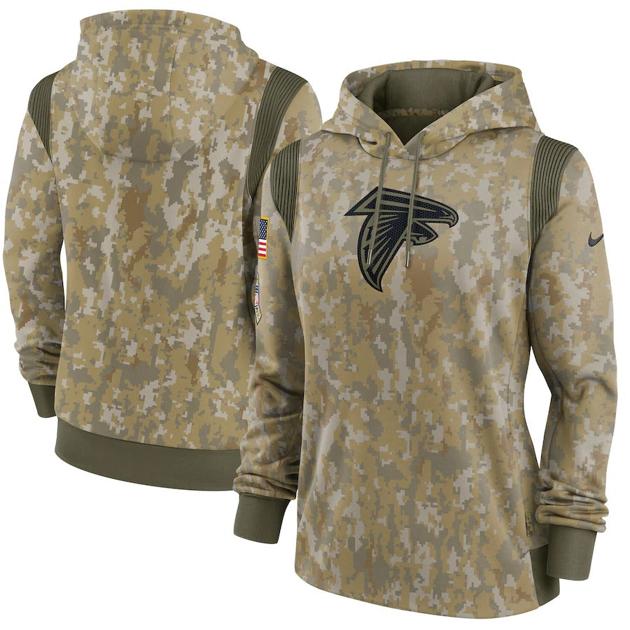 Women’s Atlanta Falcons Nike Olive 2021 Salute To Service Therma Performance Pullover Hoodie