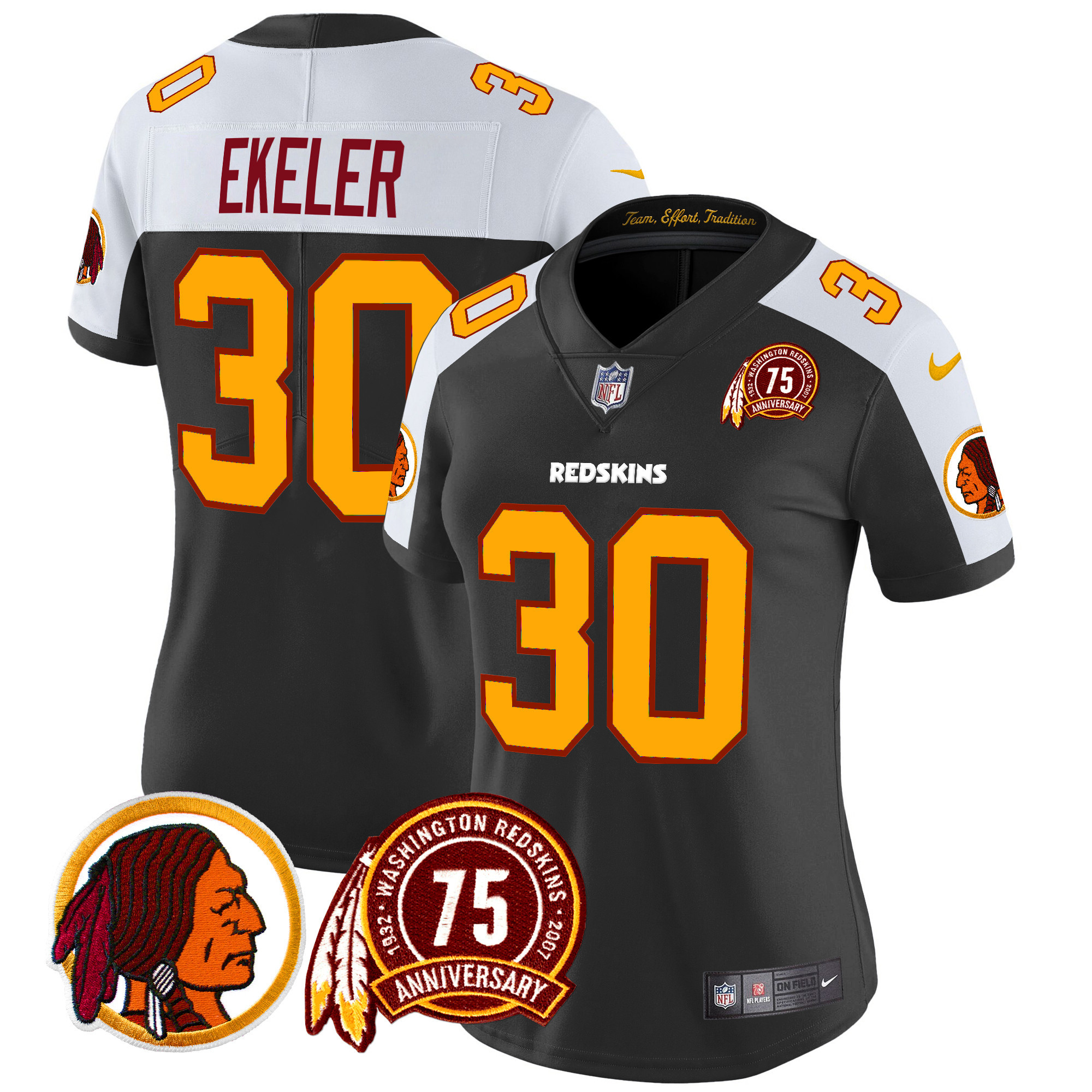Women's Austin Ekeler Washington Redskins 75th Patch Throwback Vapor Limited Black Alternate Jersey - All Stitched