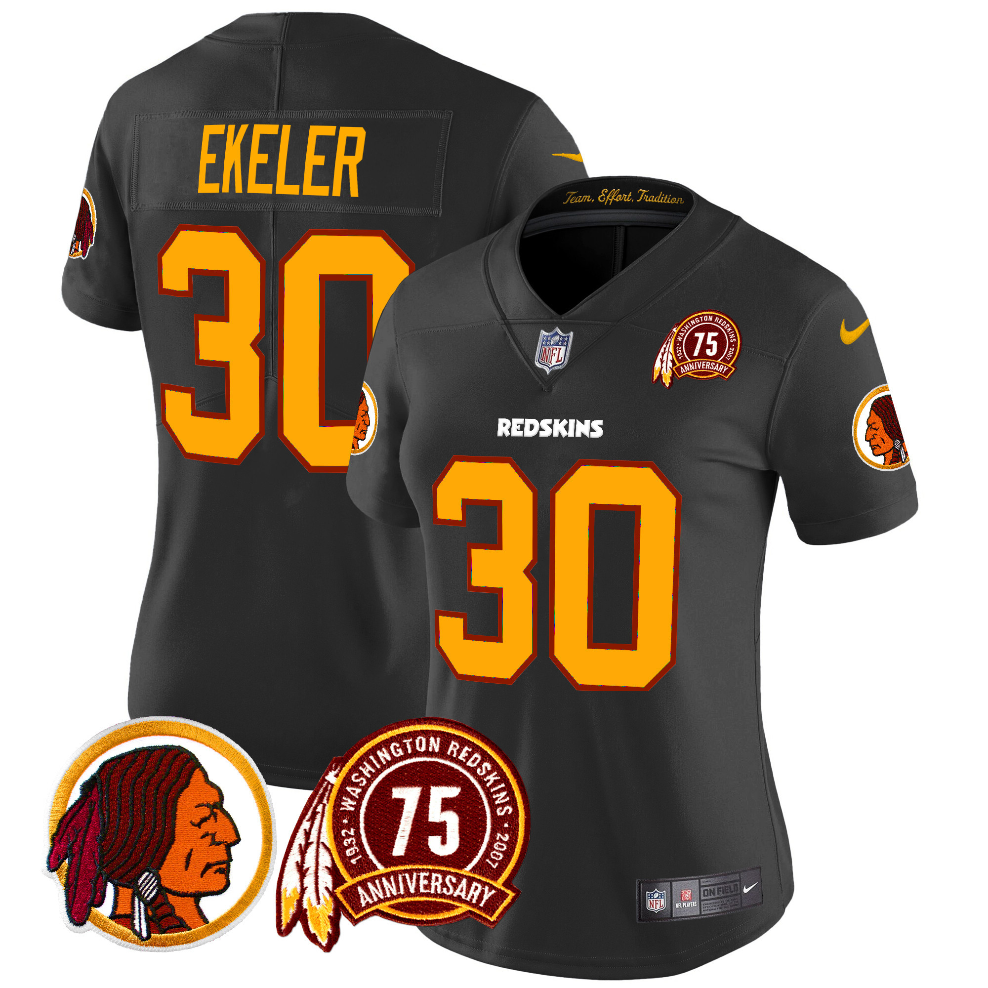 Women's Austin Ekeler Washington Redskins 75th Patch Throwback Vapor Limited Black Jersey - All Stitched