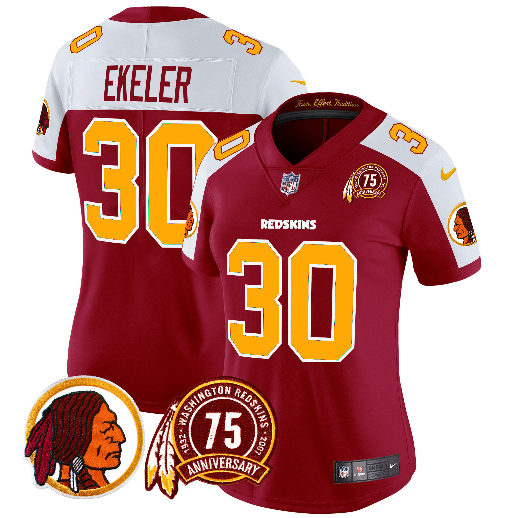 Women's Austin Ekeler Washington Redskins 75th Patch Throwback Vapor Limited Burgundy Alternate Jersey - All Stitched