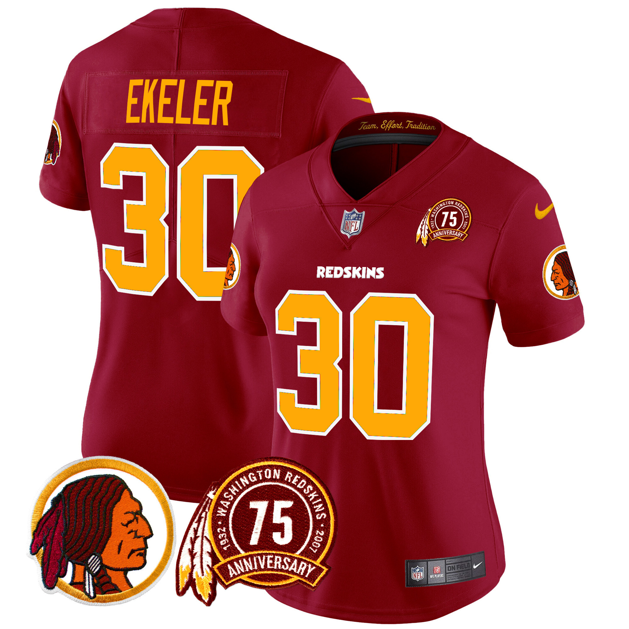 Women's Austin Ekeler Washington Commanders 75th Patch Throwback Vapor Limited Burgundy Jersey - All Stitched