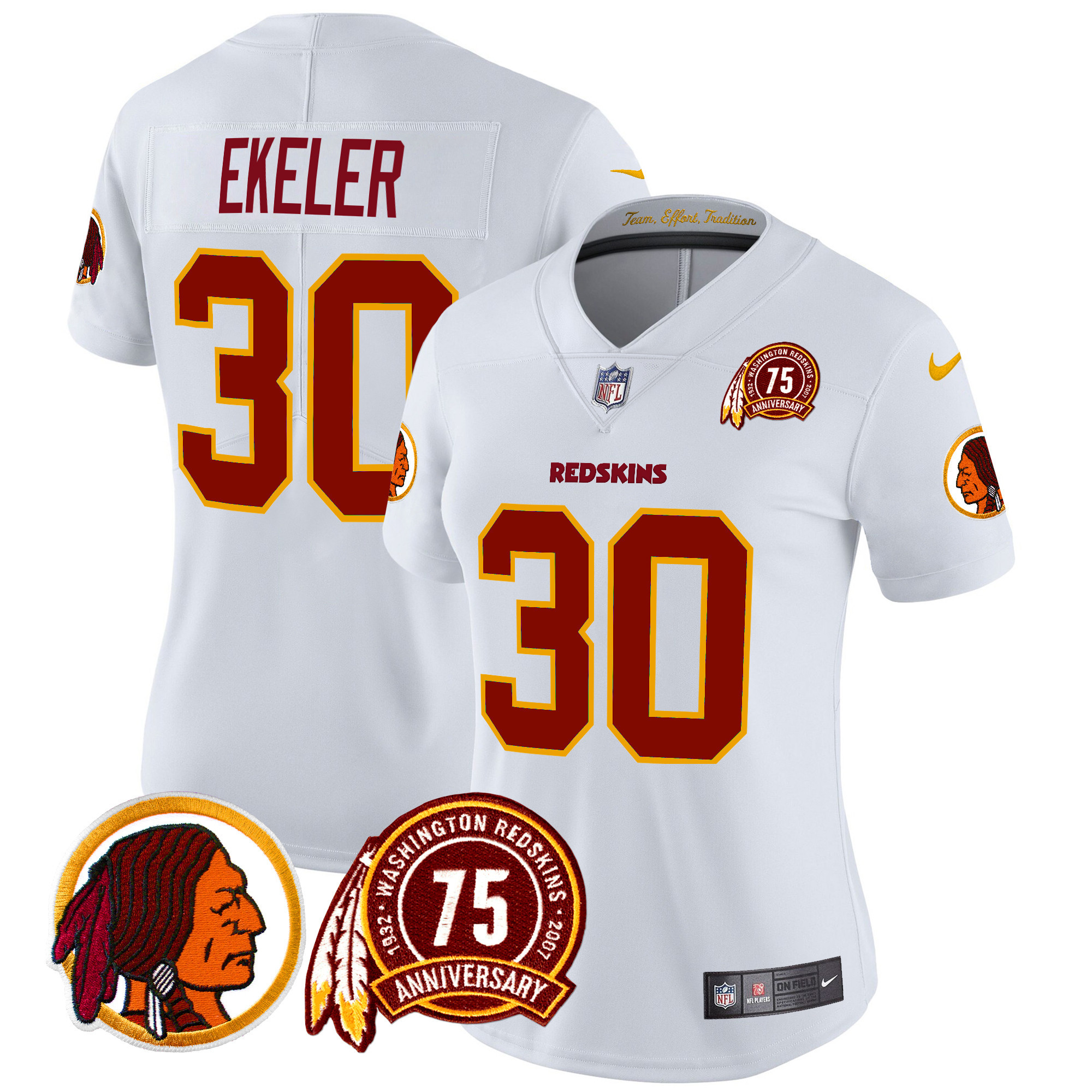Women's Austin Ekeler Washington Redskins 75th Patch Throwback Vapor Limited White Jersey - All Stitched
