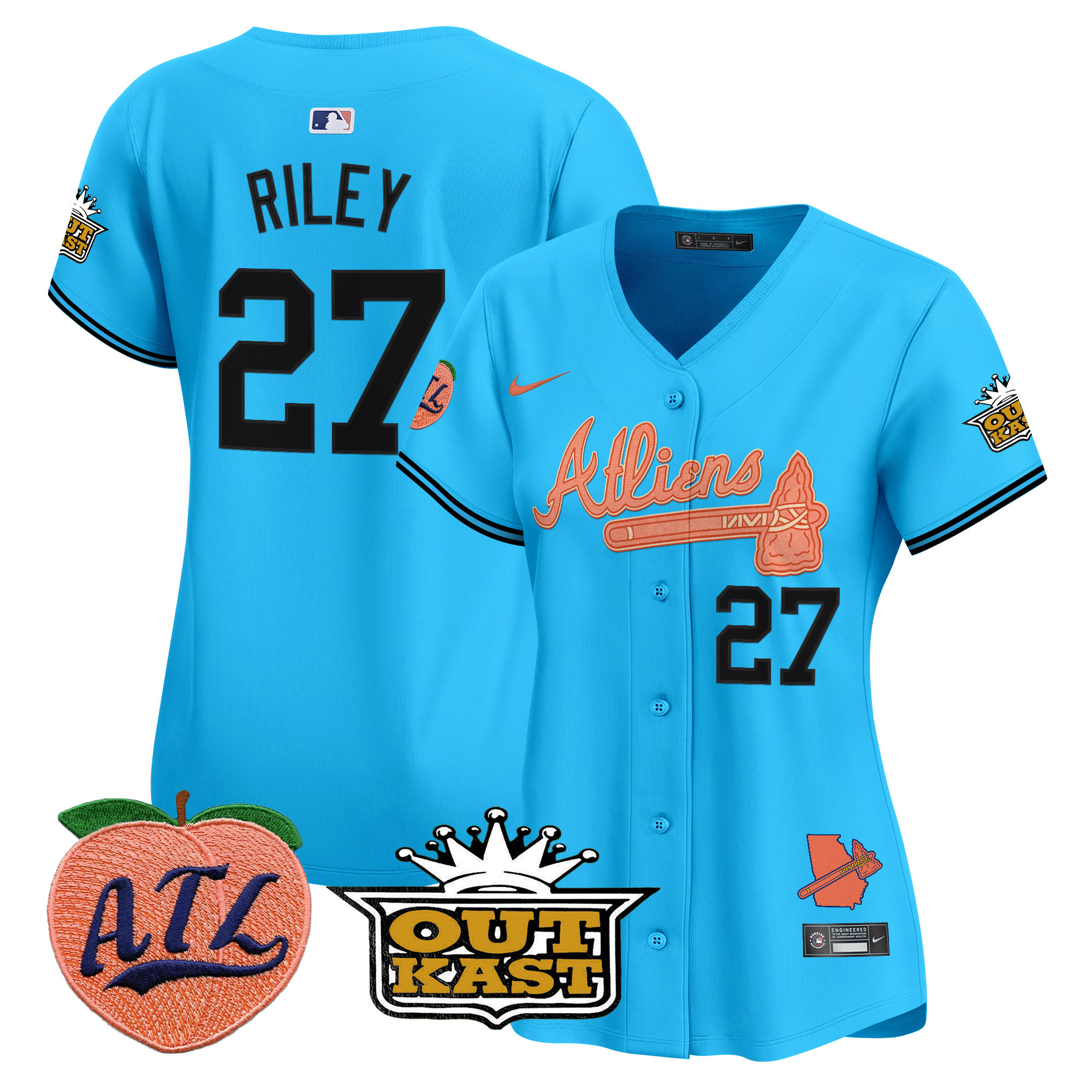 Women's Austin Riley Atlanta Braves Atliens & Peach Vapor Premier Limited Light Blue Jersey - All Stitched