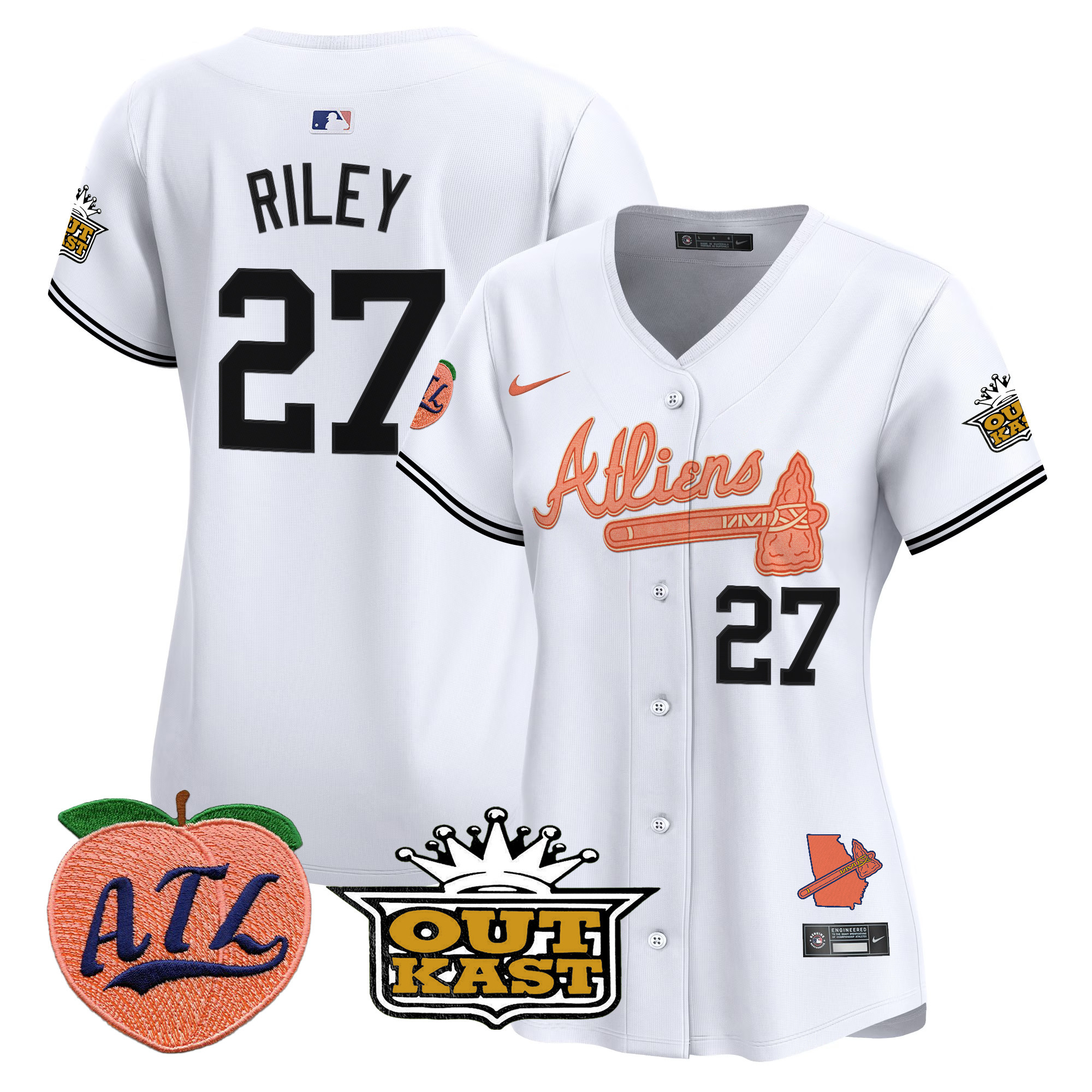 Women's Austin Riley Atlanta Braves Atliens & Peach Vapor Premier Limited White Jersey - All Stitched