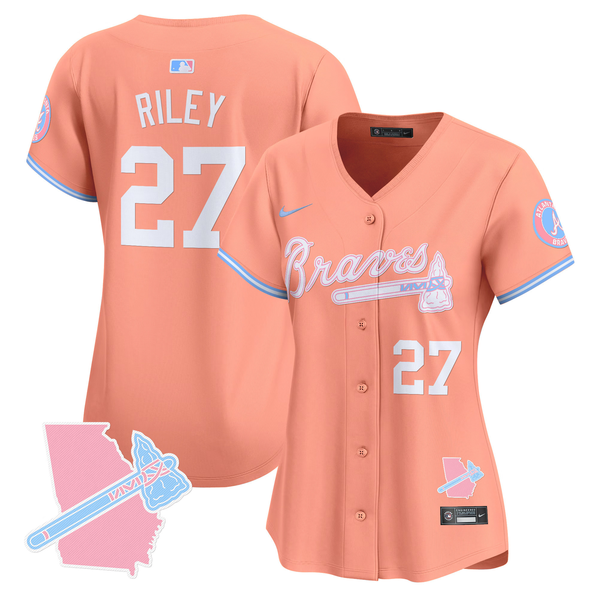 Women's Austin Riley Atlanta Braves Bubblegum Pink Vapor Premier Limited Peach Jersey - All Stitched