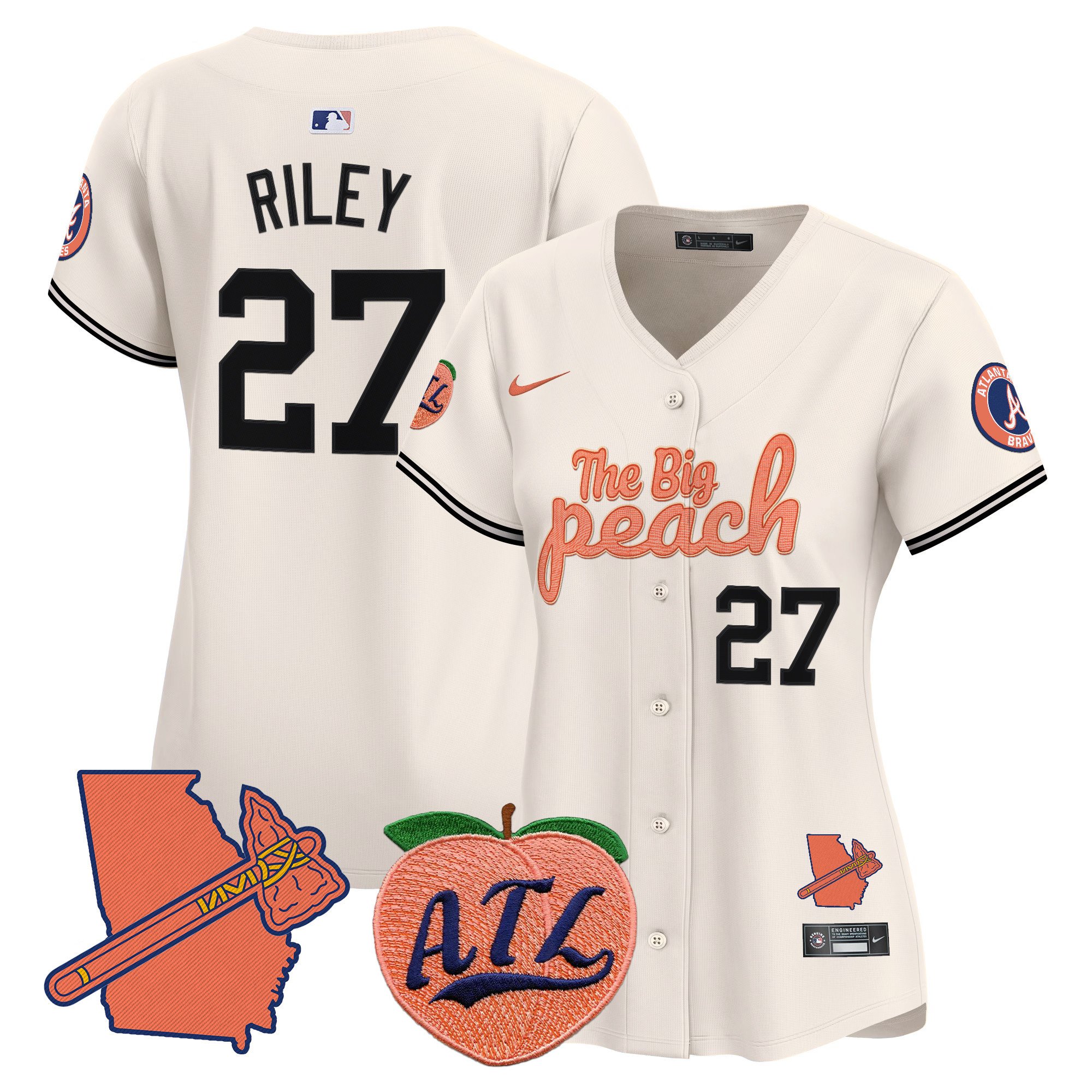 Women's Austin Riley Atlanta Braves The Big Peach Vapor Premier Limited Cream Jersey - All Stitched