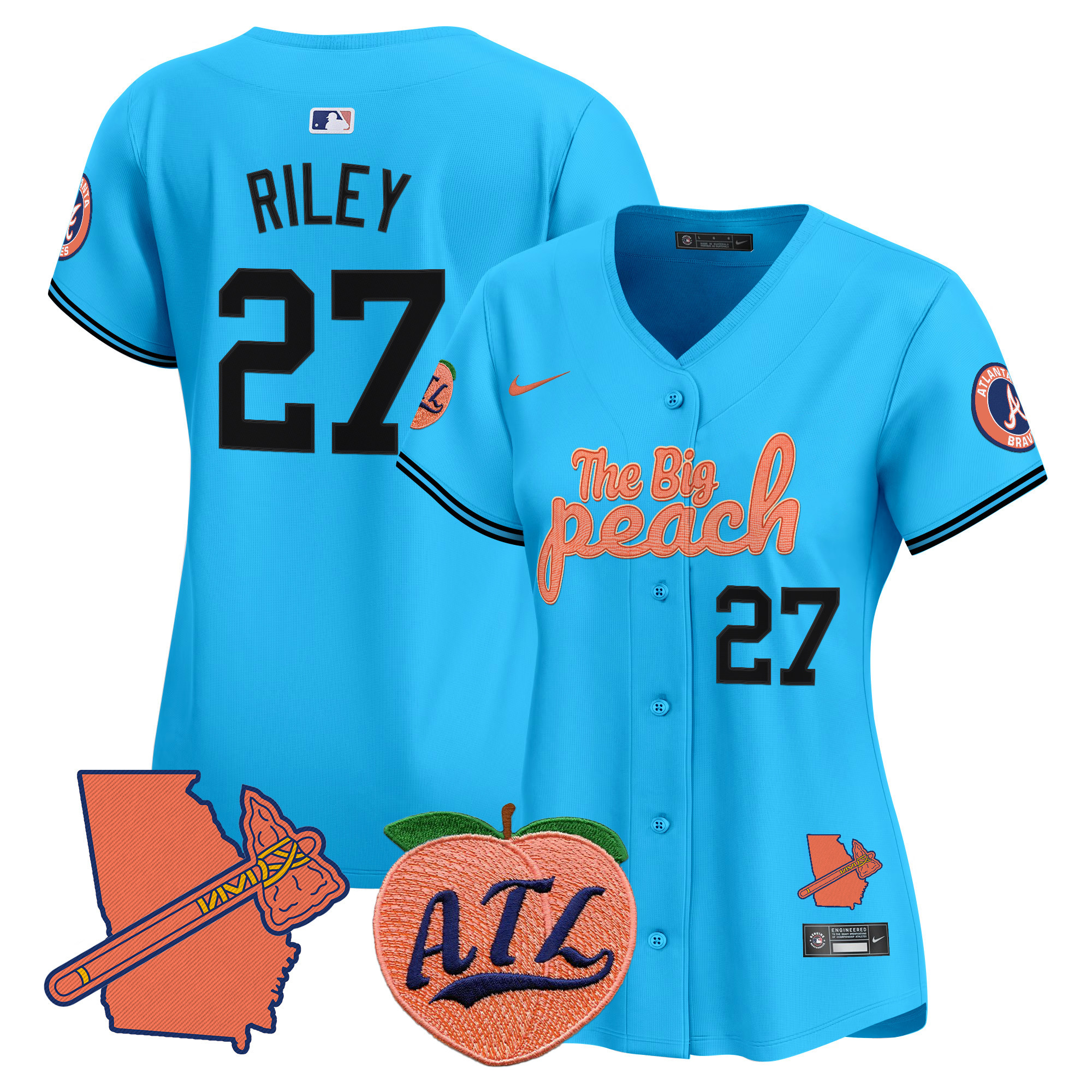 Women's Austin Riley Atlanta Braves The Big Peach Vapor Premier Limited Light Blue Jersey - All Stitched