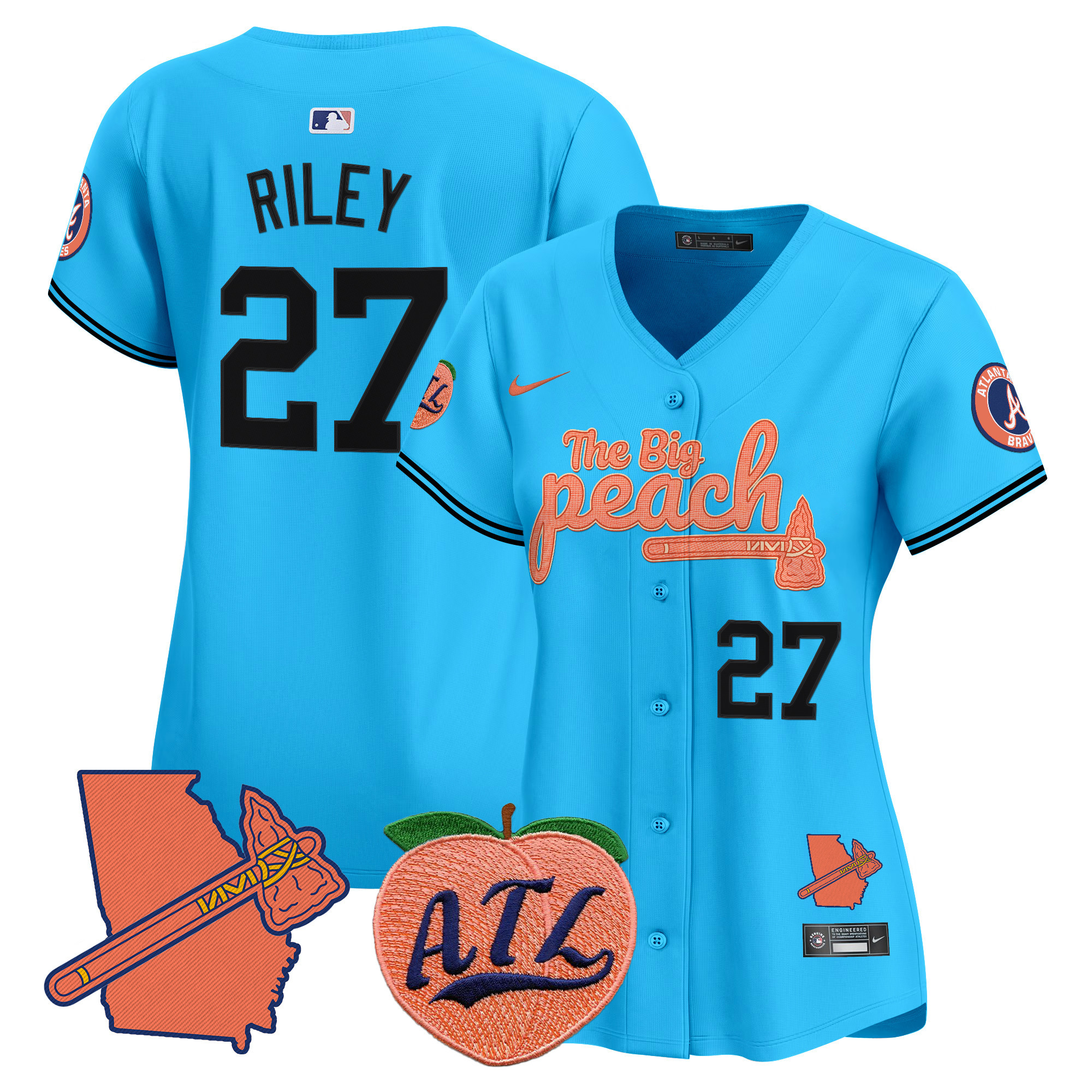 Women's Austin Riley Atlanta Braves The Big Peach Vapor Premier Limited Light Blue Jersey V2 - All Stitched