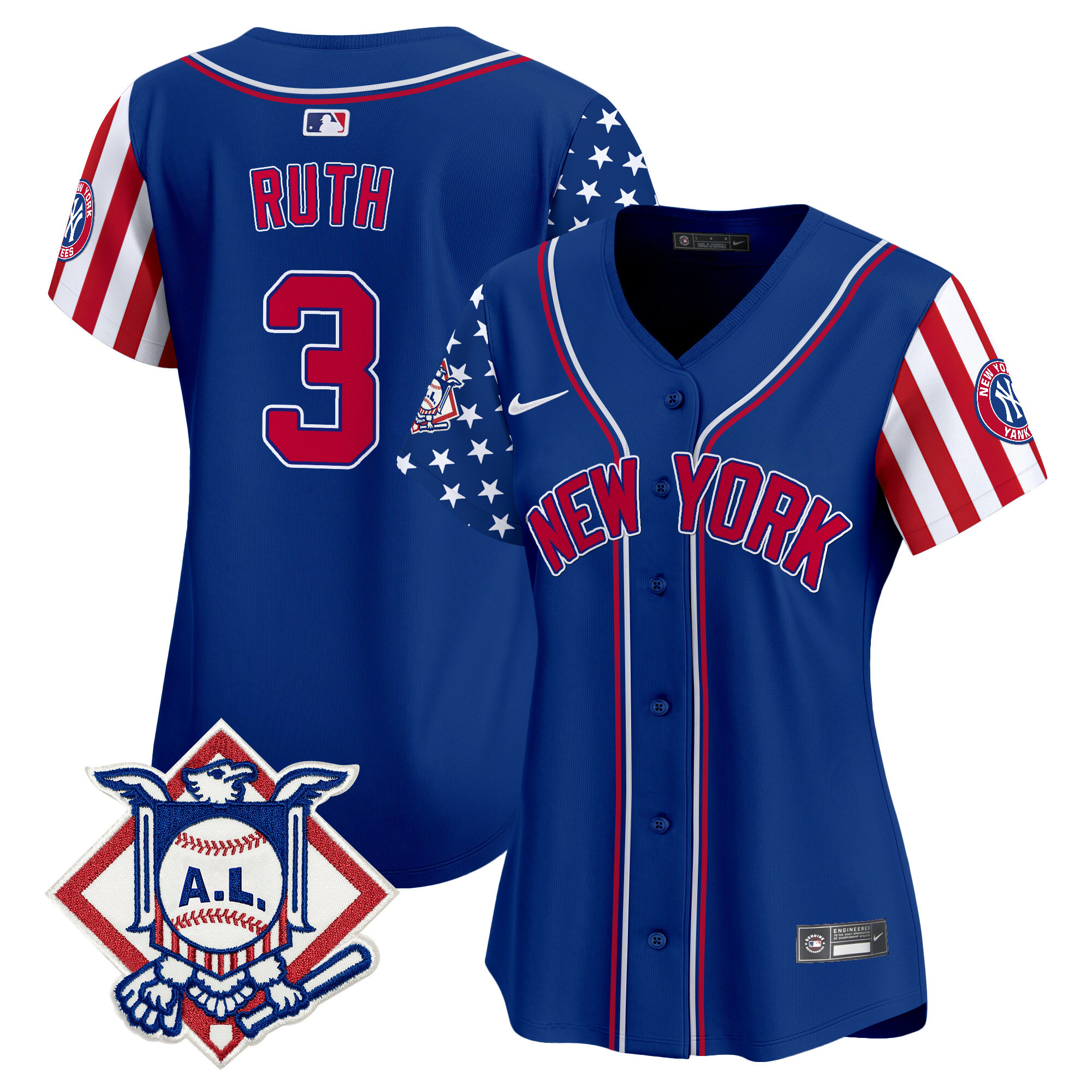 Women's Babe Ruth New York Yankees 2024 Fourth of July Vapor Premier Limited Royal Jersey V2 - All Stitched