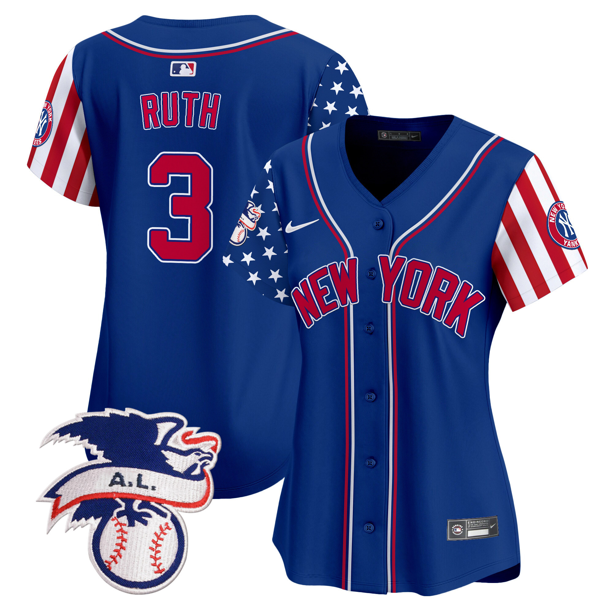 Women's Babe Ruth New York Yankees 2024 Fourth of July Vapor Premier Limited Royal Jersey V6 - All Stitched