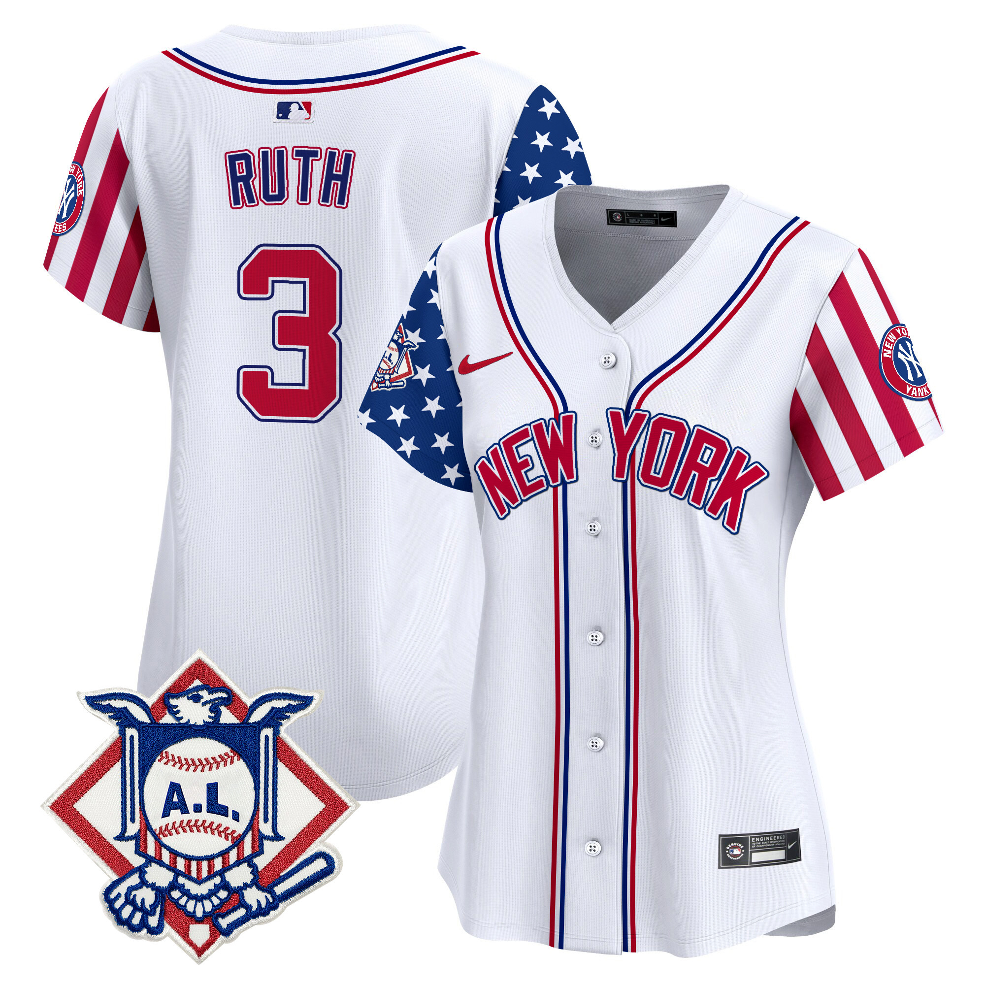 Women's Babe Ruth New York Yankees 2024 Fourth of July Vapor Premier Limited White Jersey V2 - All Stitched