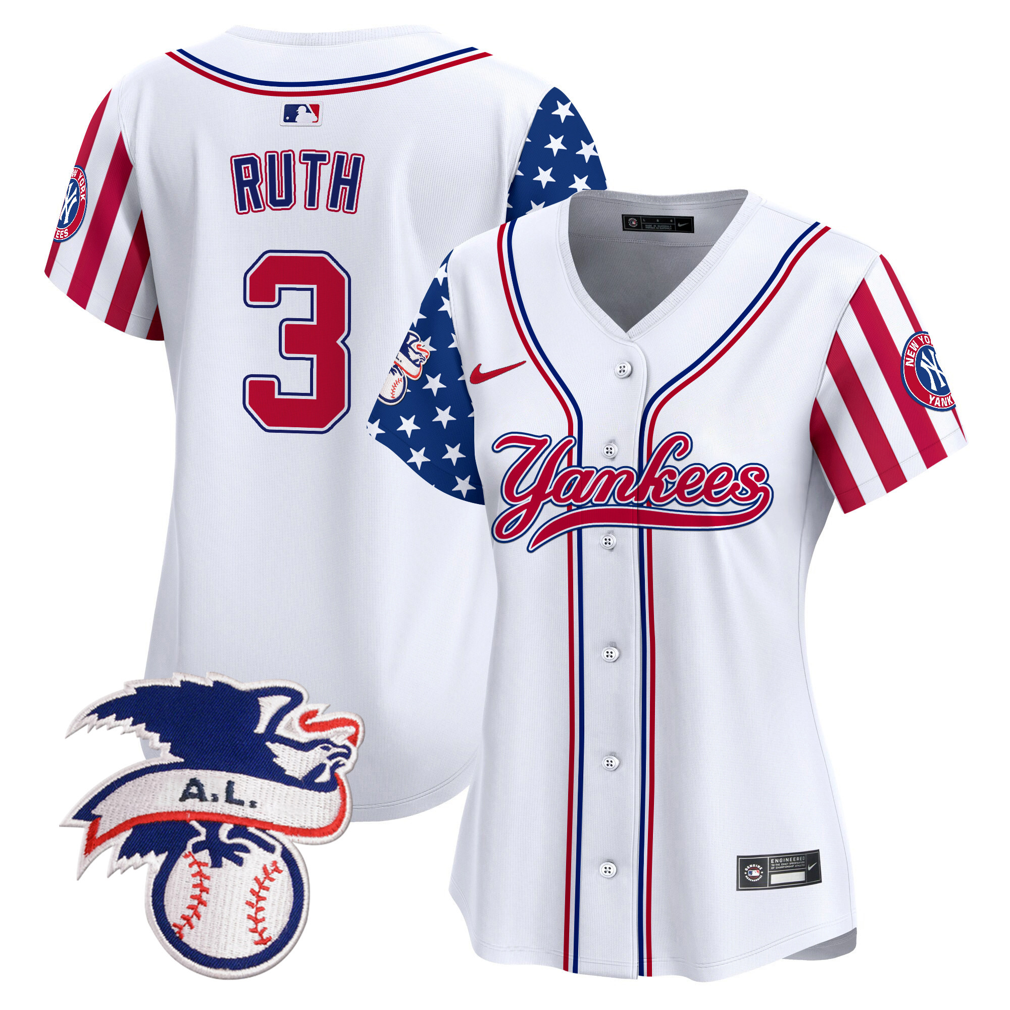 Women's Babe Ruth New York Yankees 2024 Fourth of July Vapor Premier Limited White Jersey V7 - All Stitched