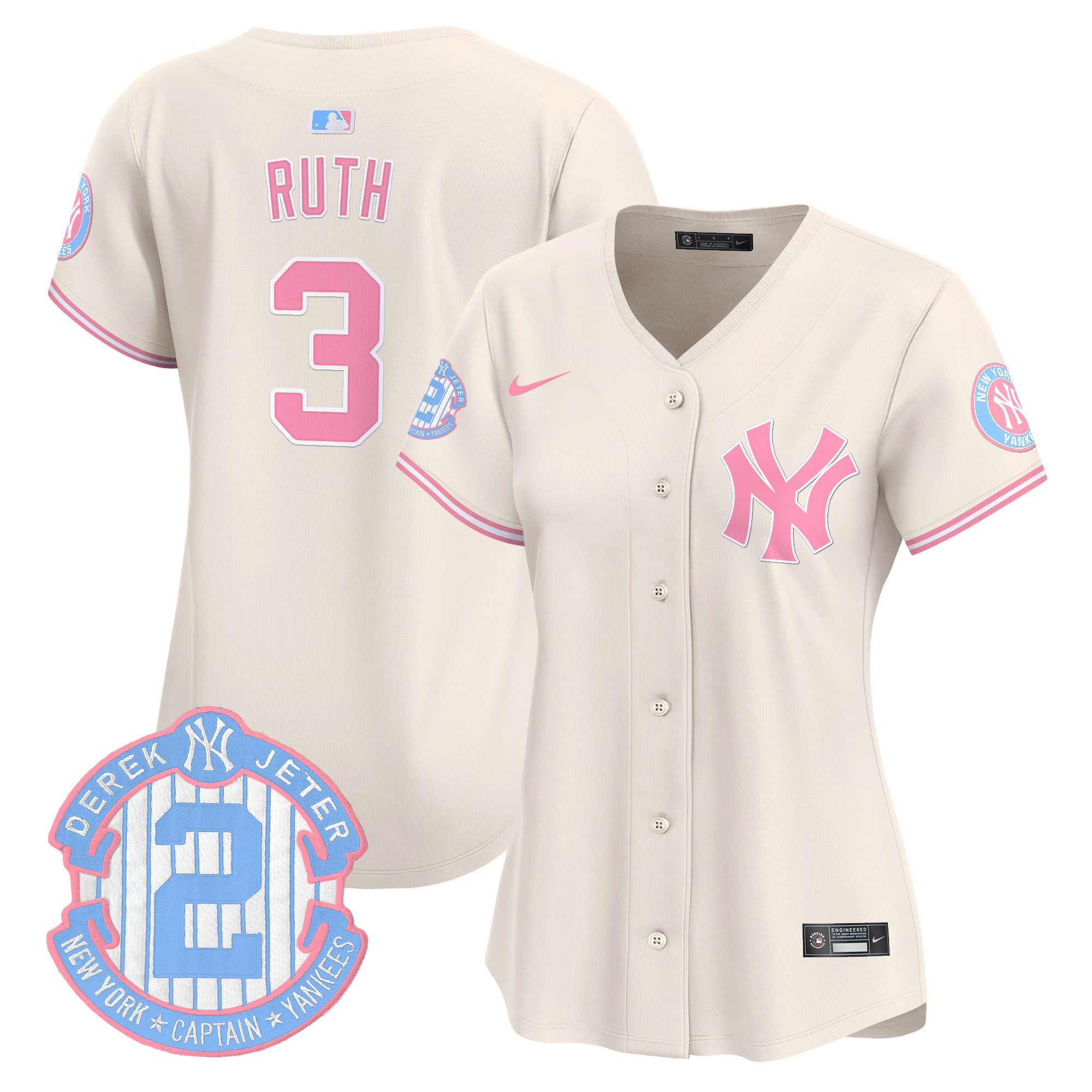 Women's Babe Ruth New York Yankees Bubblegum Pink Vapor Premier Limited Cream Jersey - All Stitched