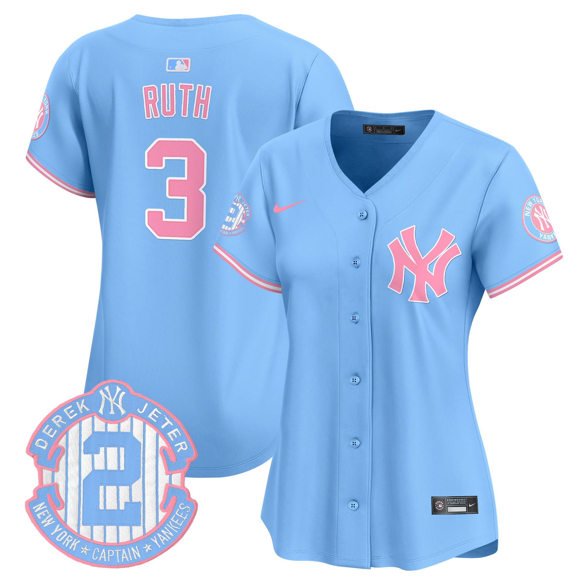 Women's Babe Ruth New York Yankees Bubblegum Pink Vapor Premier Limited Light Blue Jersey - All Stitched