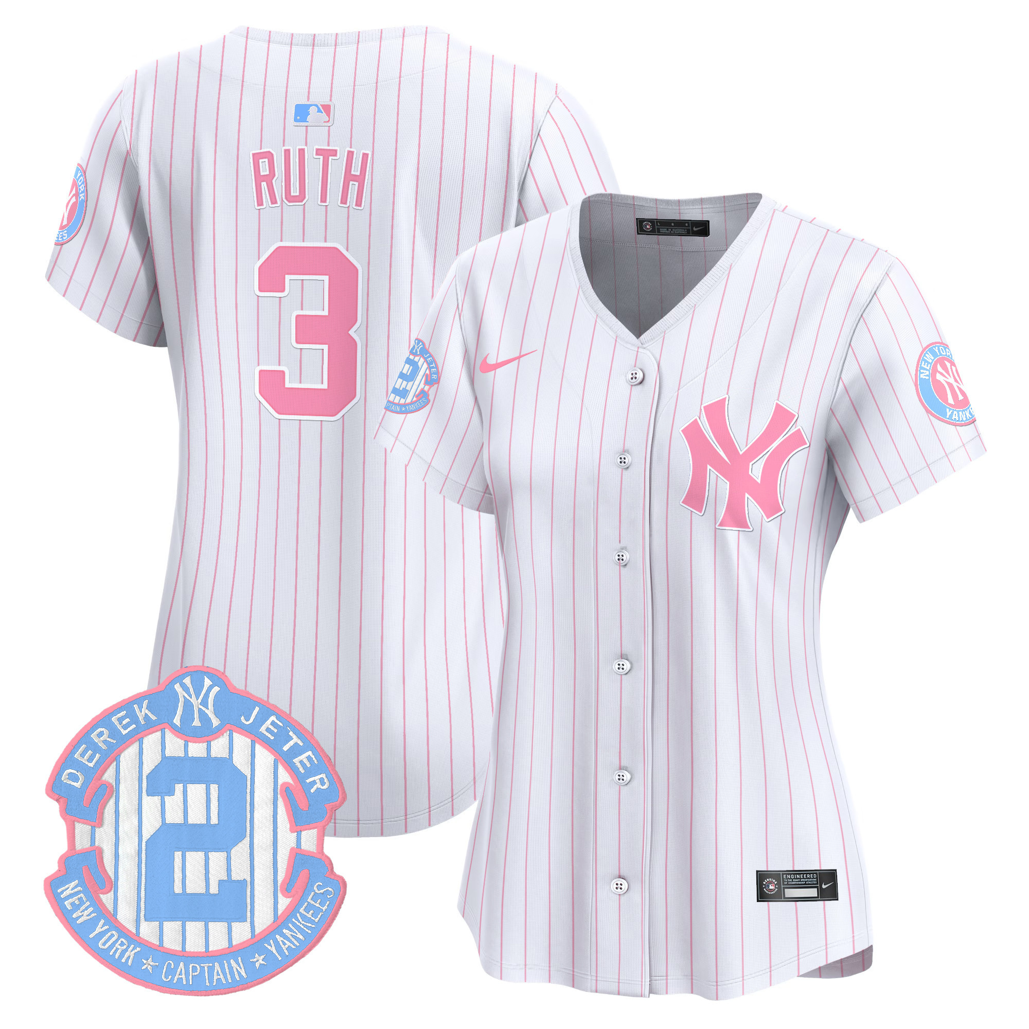 Women's Babe Ruth New York Yankees Bubblegum Pink Vapor Premier Limited Pinstripe Jersey - All Stitched