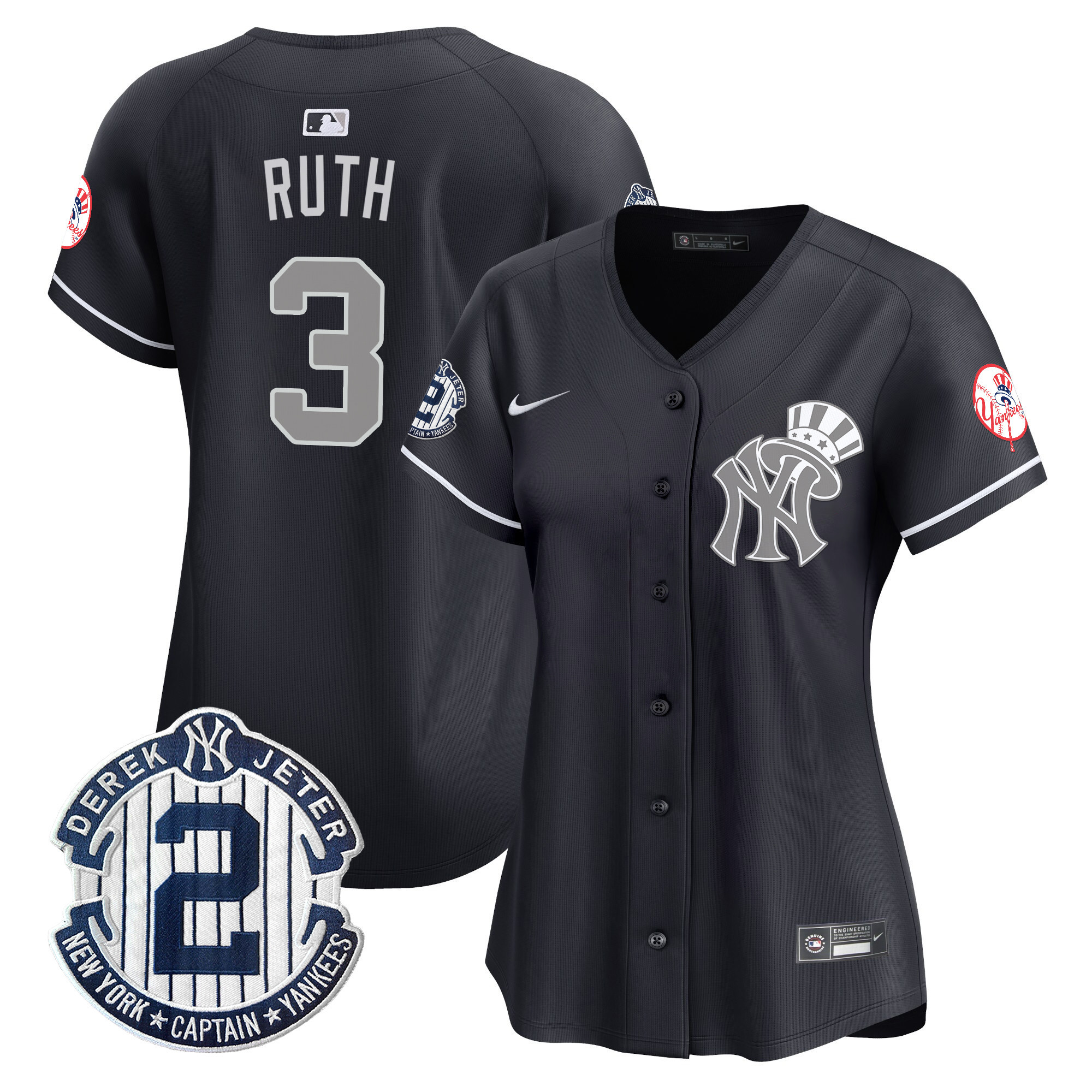 Women's Babe Ruth New York Yankees Derek Jeter Patch Vapor Premier Limited Alternate Jersey V2 - All Stitched