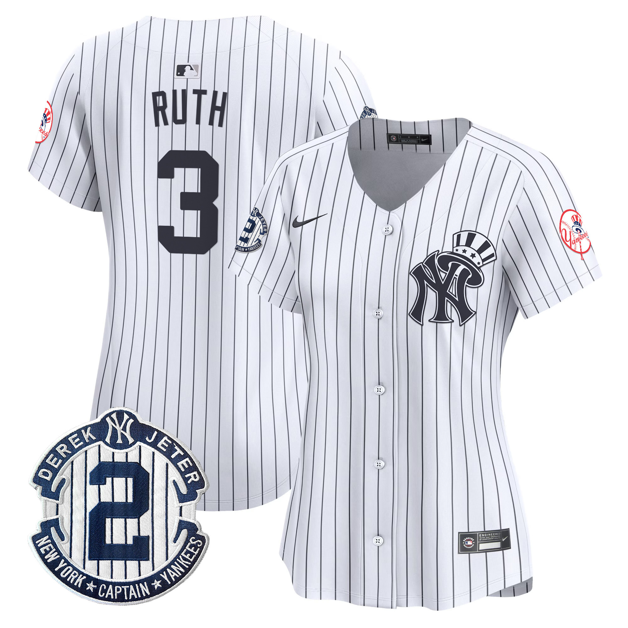 Women's Babe Ruth New York Yankees Derek Jeter Patch Vapor Premier Limited White Jersey V2 - All Stitched