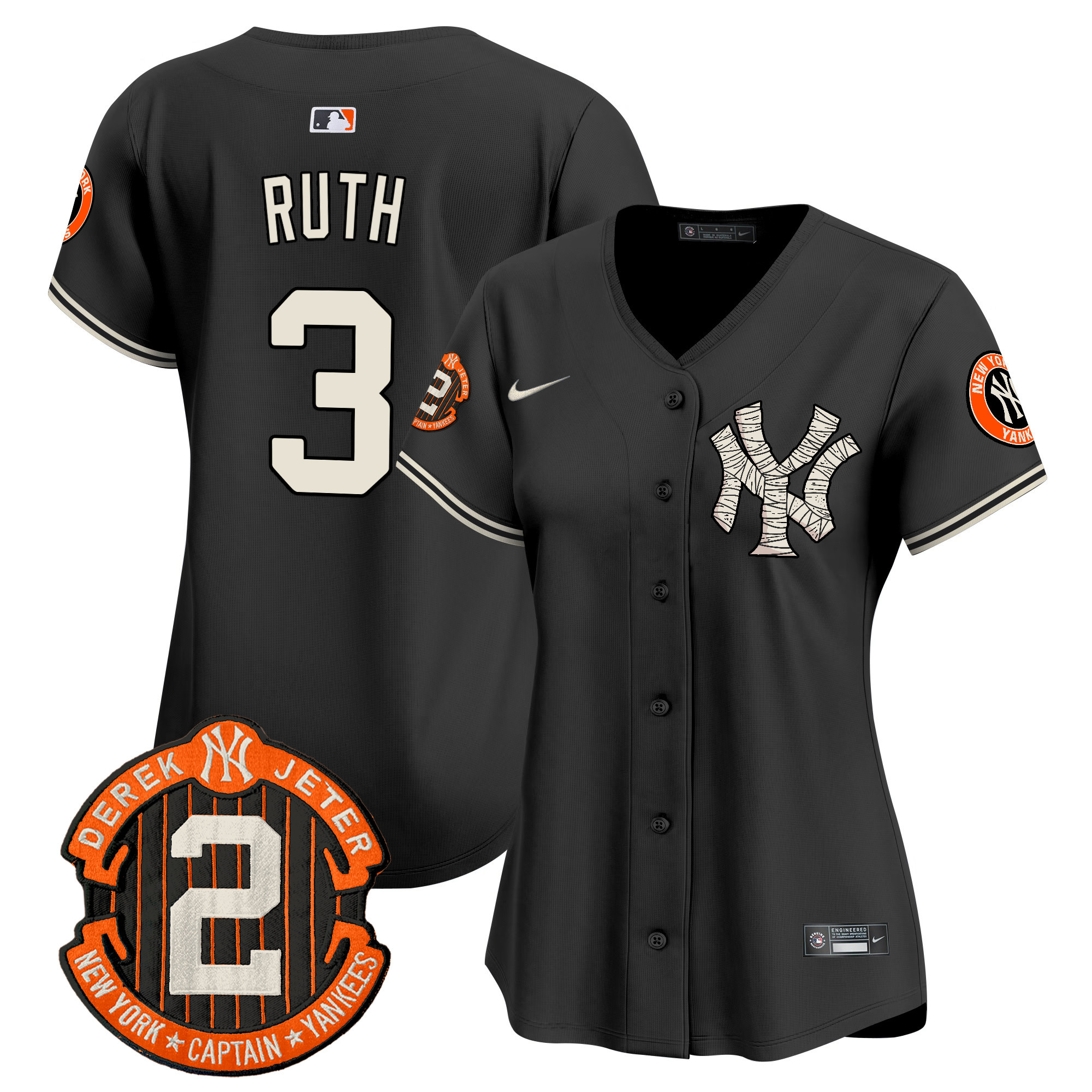 Women's Babe Ruth New York Yankees Halloween Vapor Premier Limited Black Jersey - All Stitched