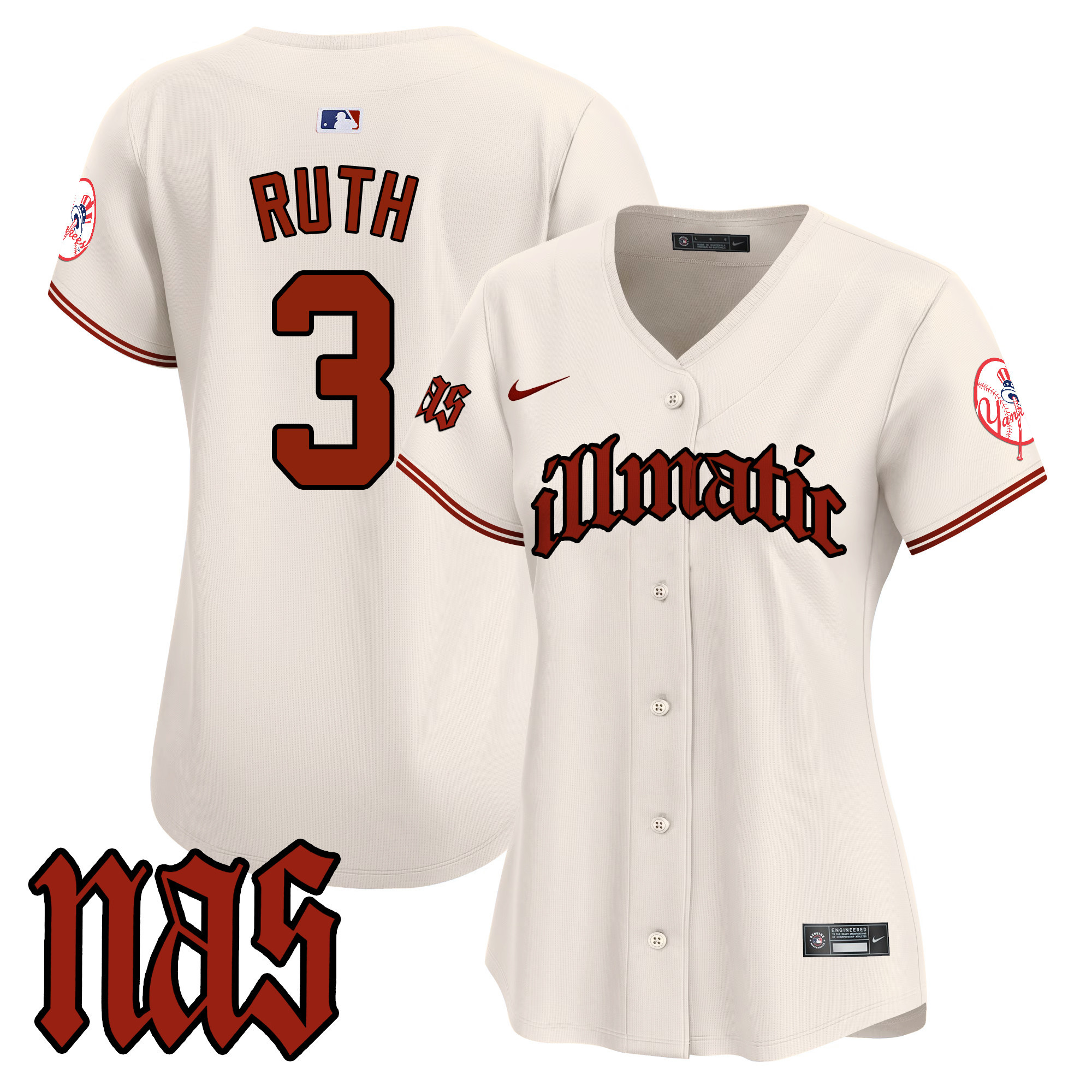 Women's Babe Ruth New York Yankees Nas Illmatic Vapor Premier Limited Cream Jersey - All Stitched