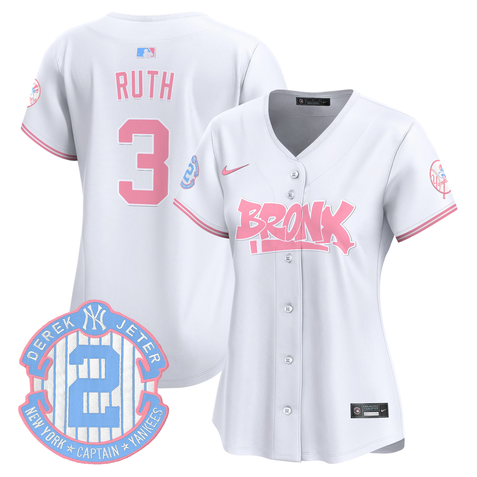 Women's Babe Ruth New York Yankees The Bronx Graffiti Bubblegum Pink Vapor Premier Limited White Jersey - All Stitched