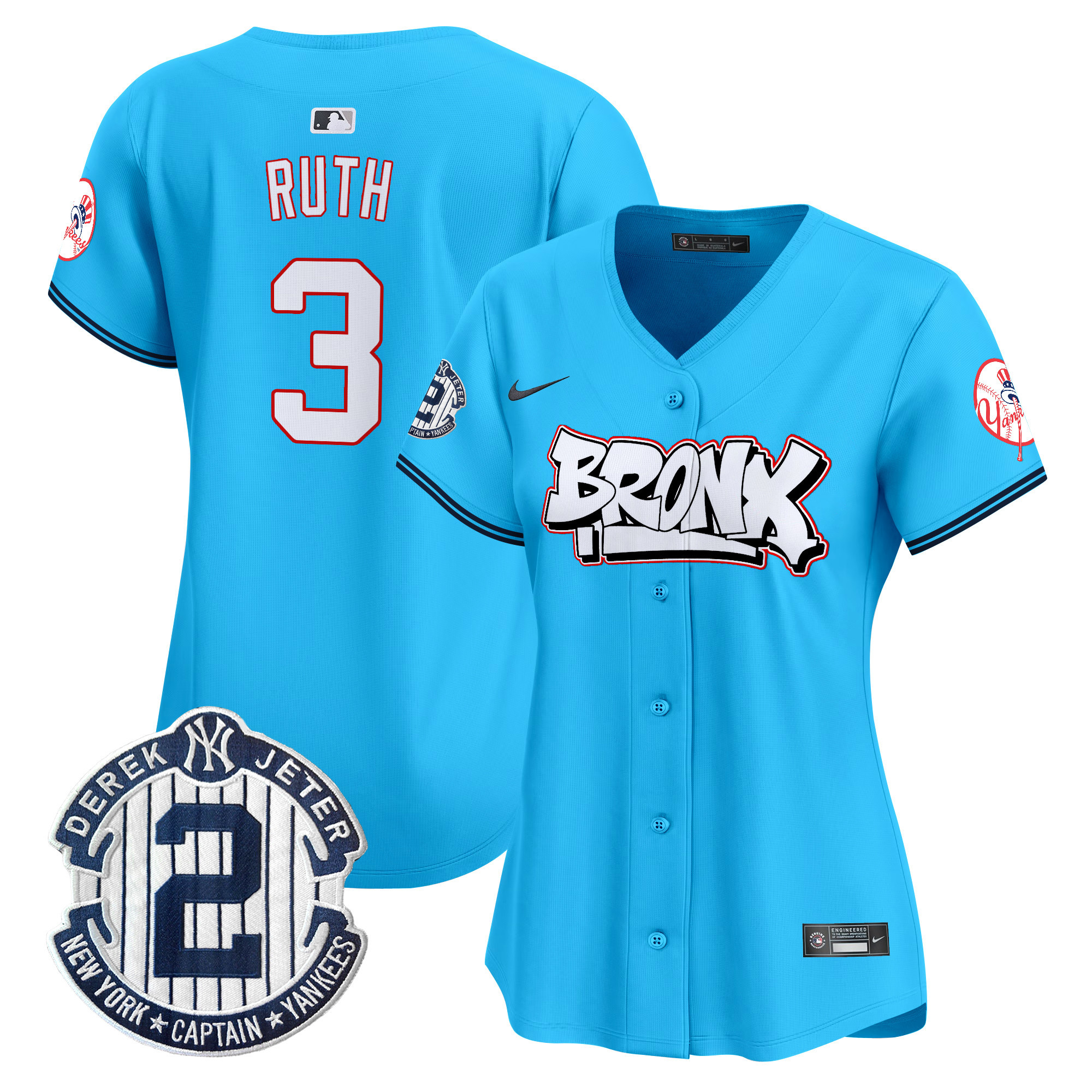 Women's Babe Ruth New York Yankees The Bronx Graffiti Vapor Premier Limited Light Blue Jersey V4 - All Stitched