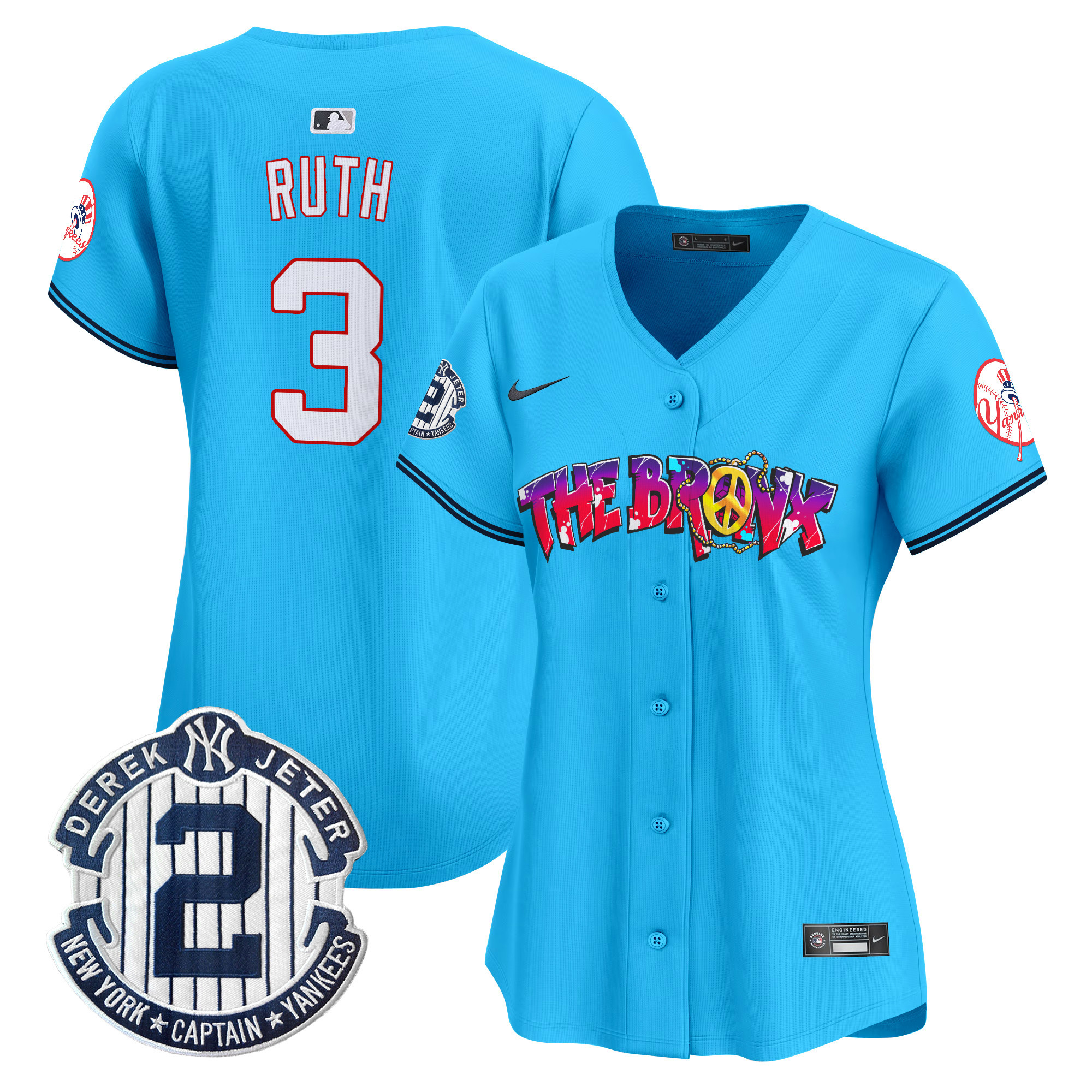 Women's Babe Ruth New York Yankees The Bronx Graffiti Vapor Premier Limited Light Blue Jersey V7 - All Stitched